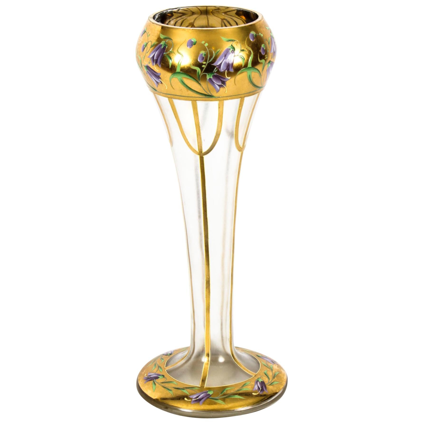 Antique French Art Nouveau Enameled Glass Vase, 19th Century