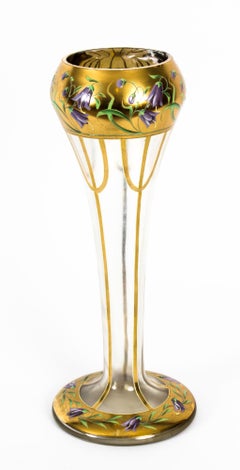 Antique French Art Nouveau Enameled Glass Vase, 19th Century