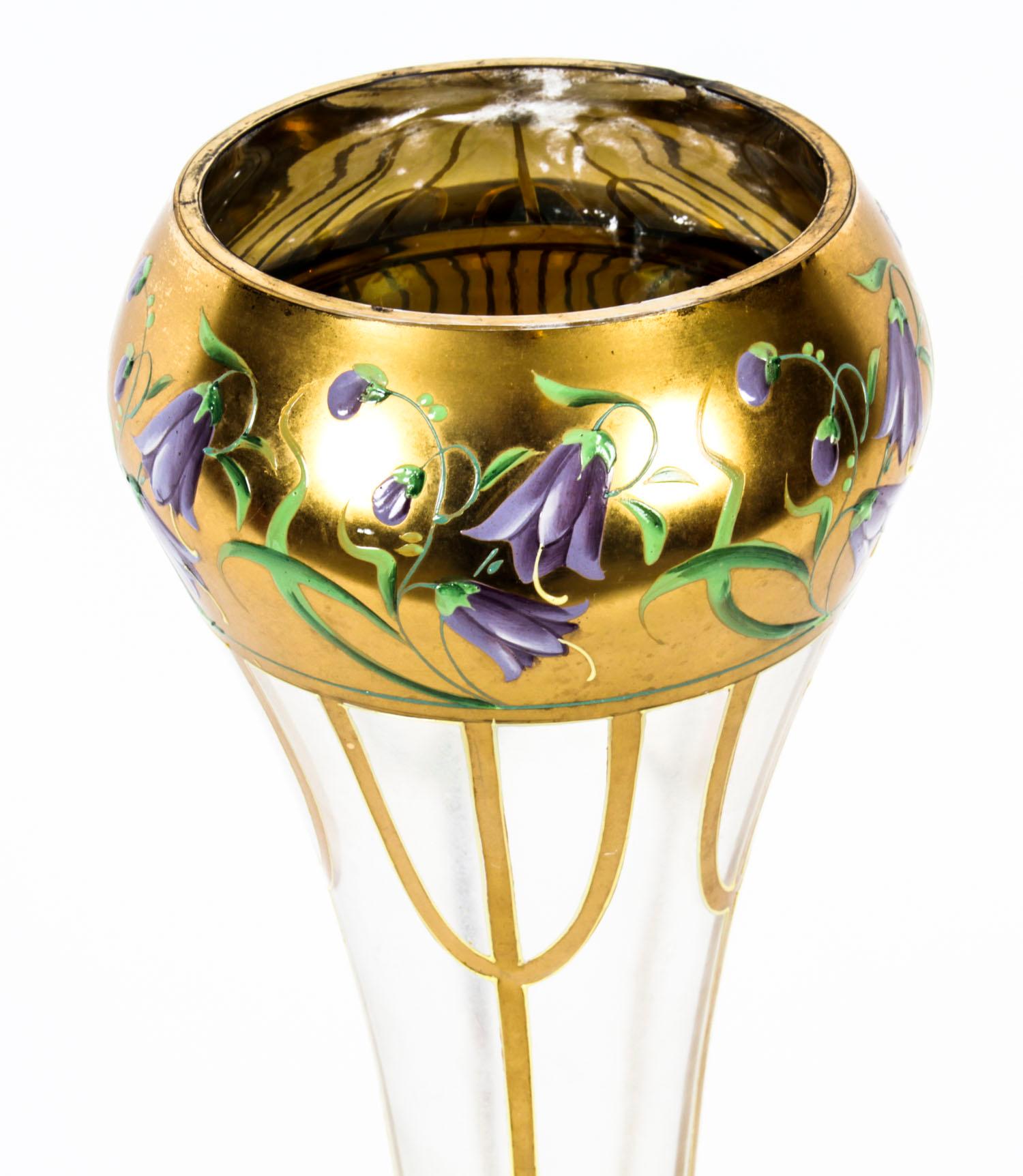 Antique French Art Nouveau Enameled Glass Vase, 19th Century In Good Condition In London, GB