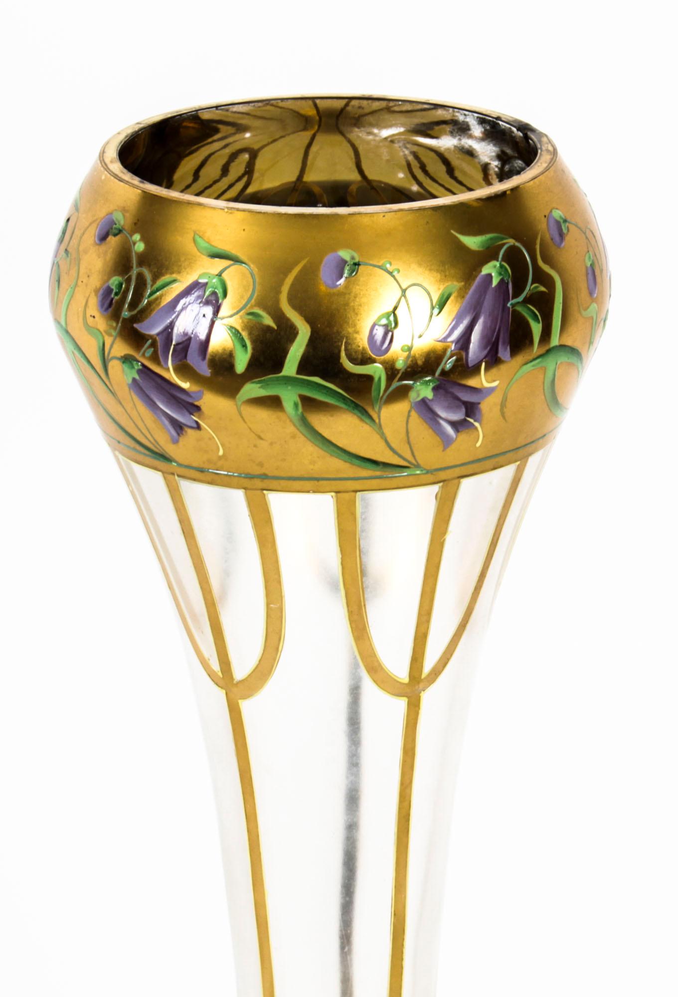 Antique French Art Nouveau Enameled Glass Vase, 19th Century 2