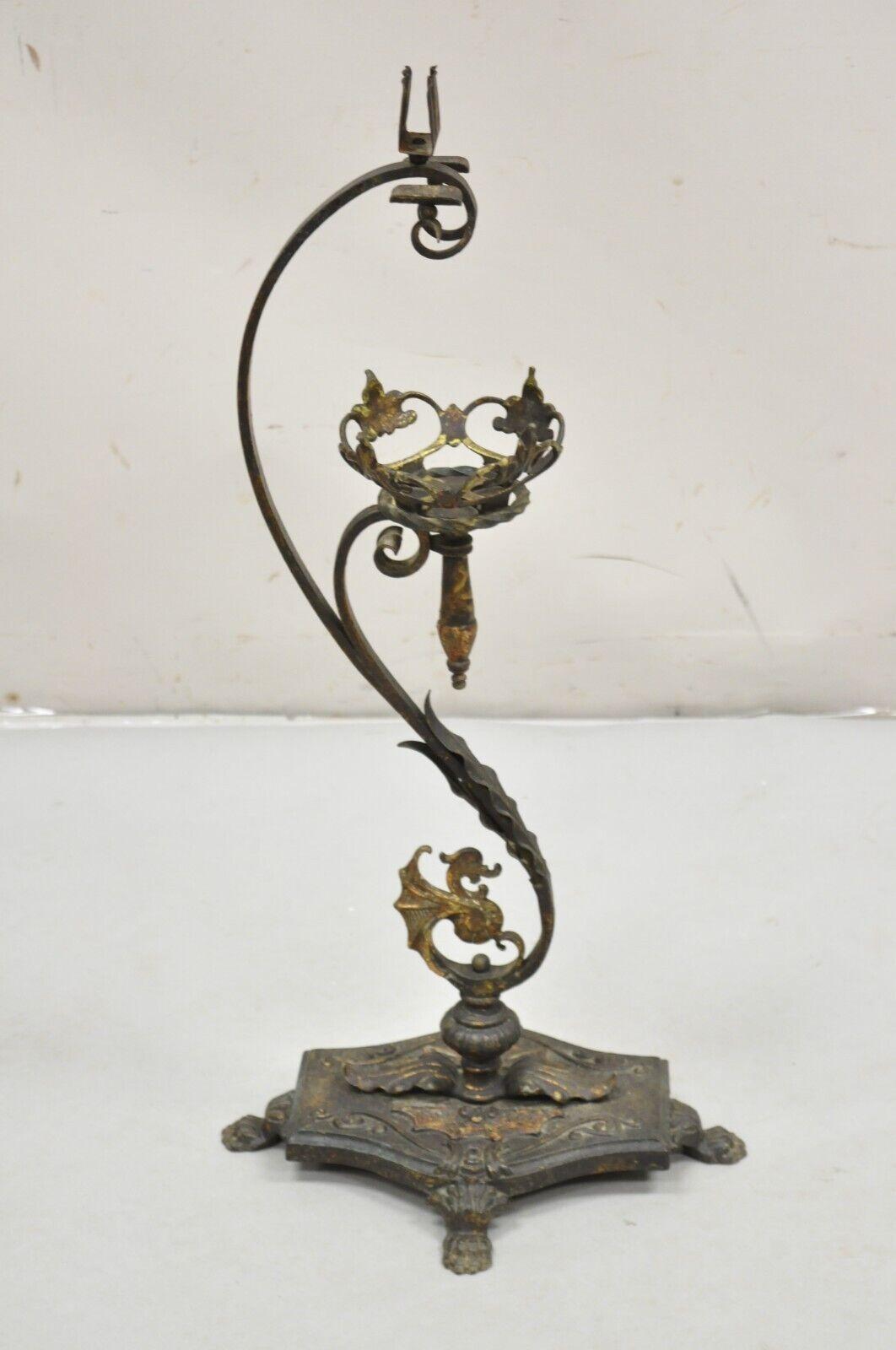 Antique French Art Nouveau Figural Cast Wrought Iron Ashtray Catch All Stand For Sale 6