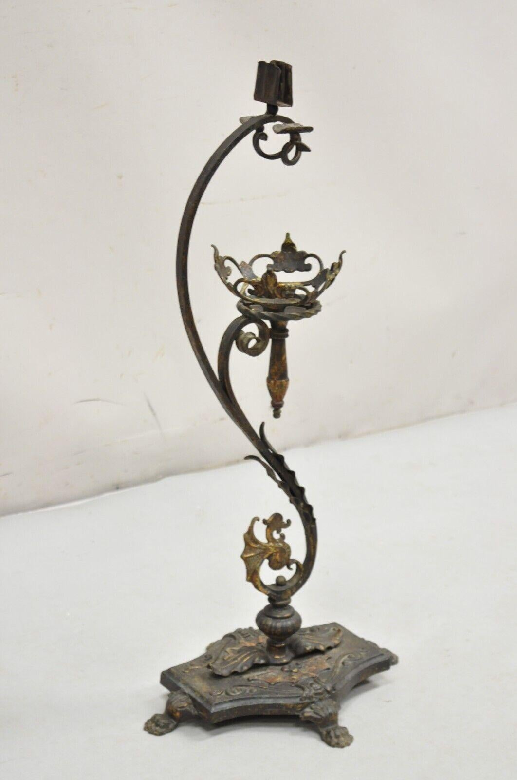 Antique French Art Nouveau Figural Cast Wrought Iron Ashtray Catch All Stand For Sale 7