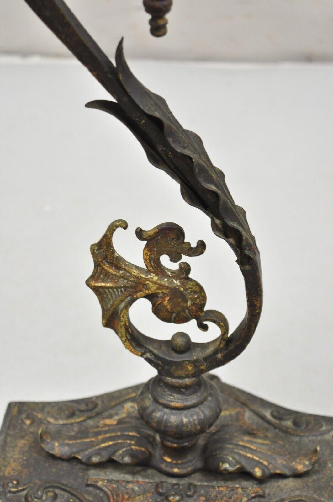 Antique French Art Nouveau Figural Cast Wrought Iron Ashtray Catch All Stand.  Circa 19th Century. Measurements: 27
