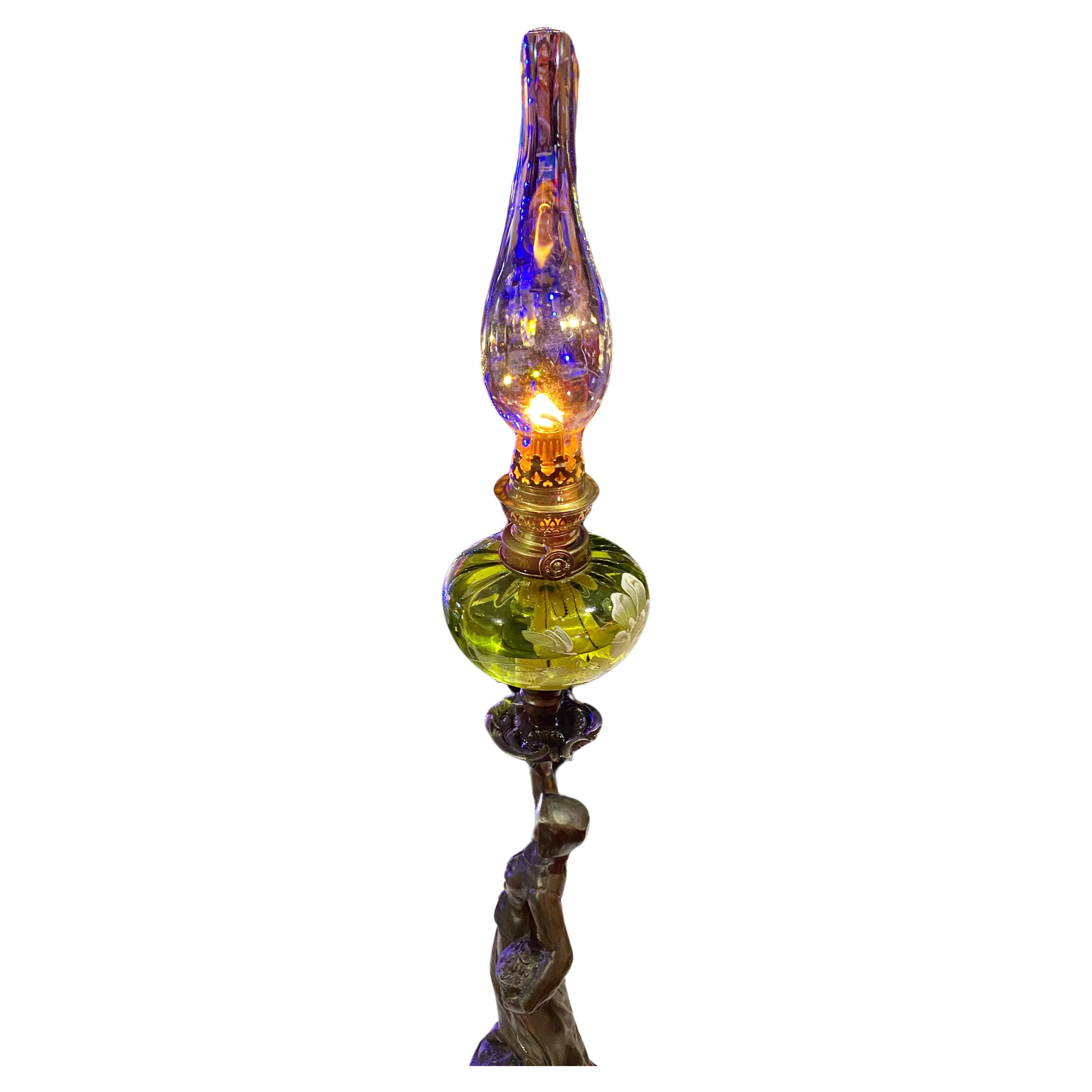 Belle Époque Antique French Art Nouveau Figural Oip Lamp For Sale