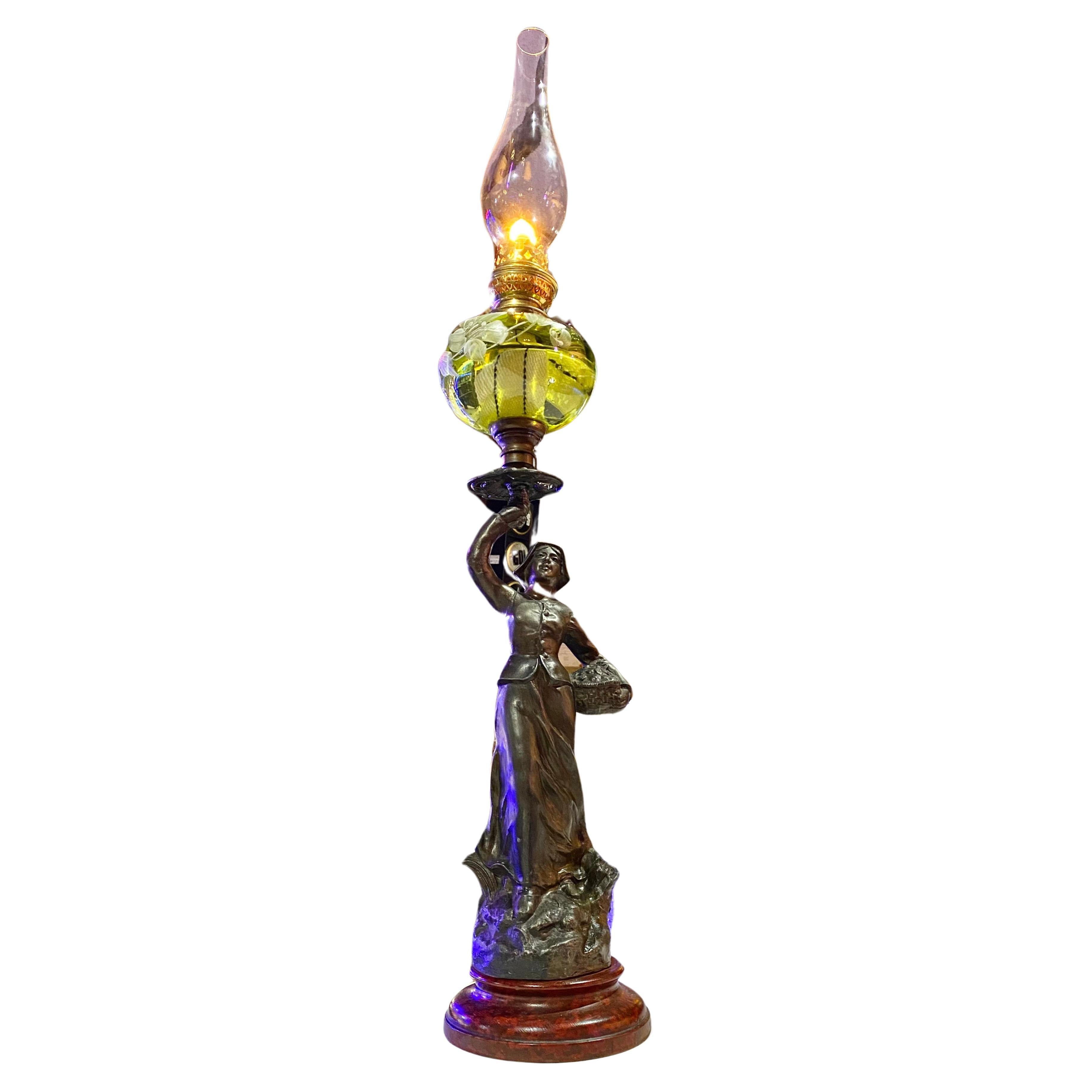 Antique French Art Nouveau Figural Oip Lamp For Sale