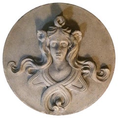 Antique French Art Nouveau Figural Woman Terracotta Building Relief, Sculpture