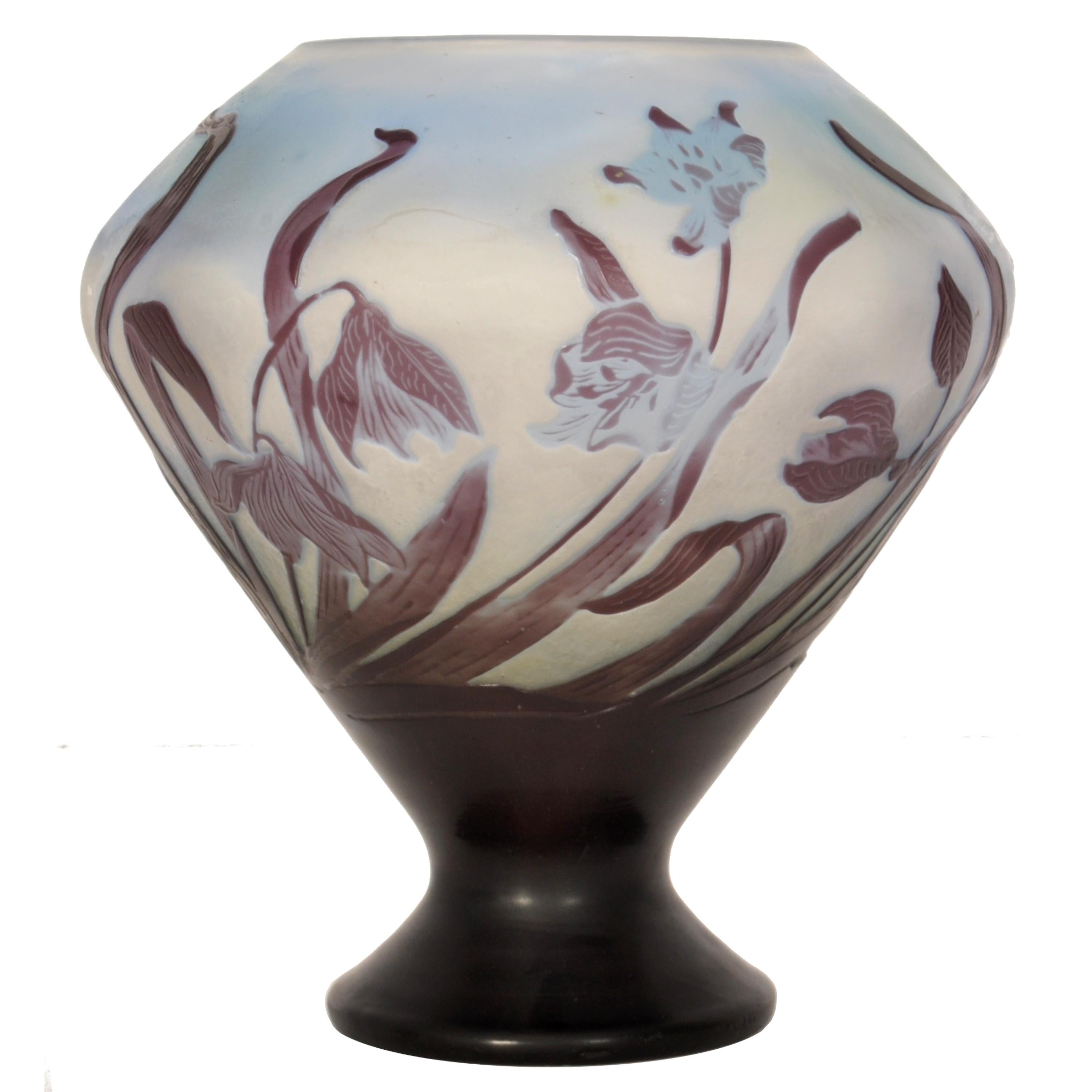 Antique French Art Nouveau Fire Polished Cameo Glass Emile Gallé Coupe Vase 1900 1