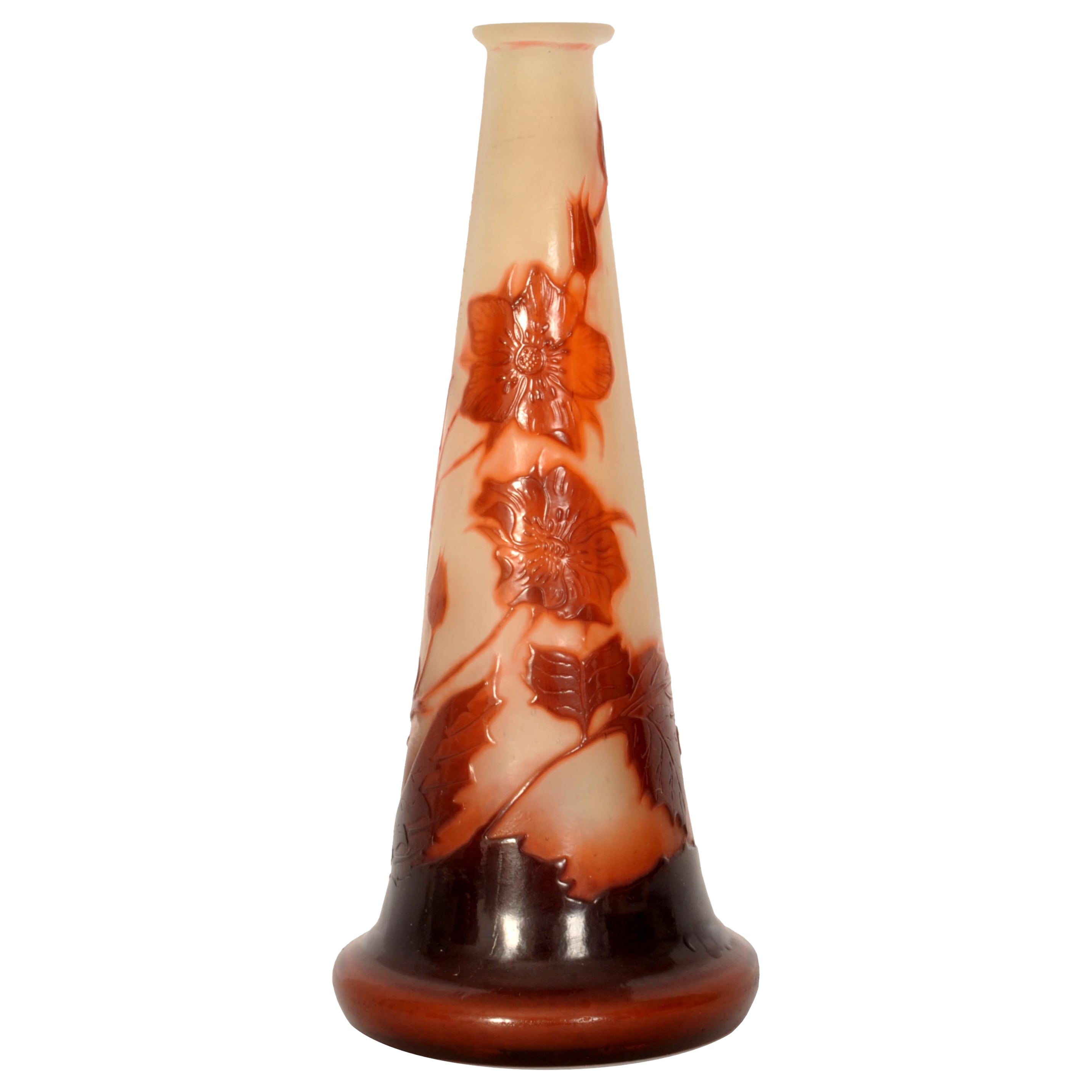 Antique French Art Nouveau Fire Polished Cameo Glass Emile Gallé Stem Vase, 1900