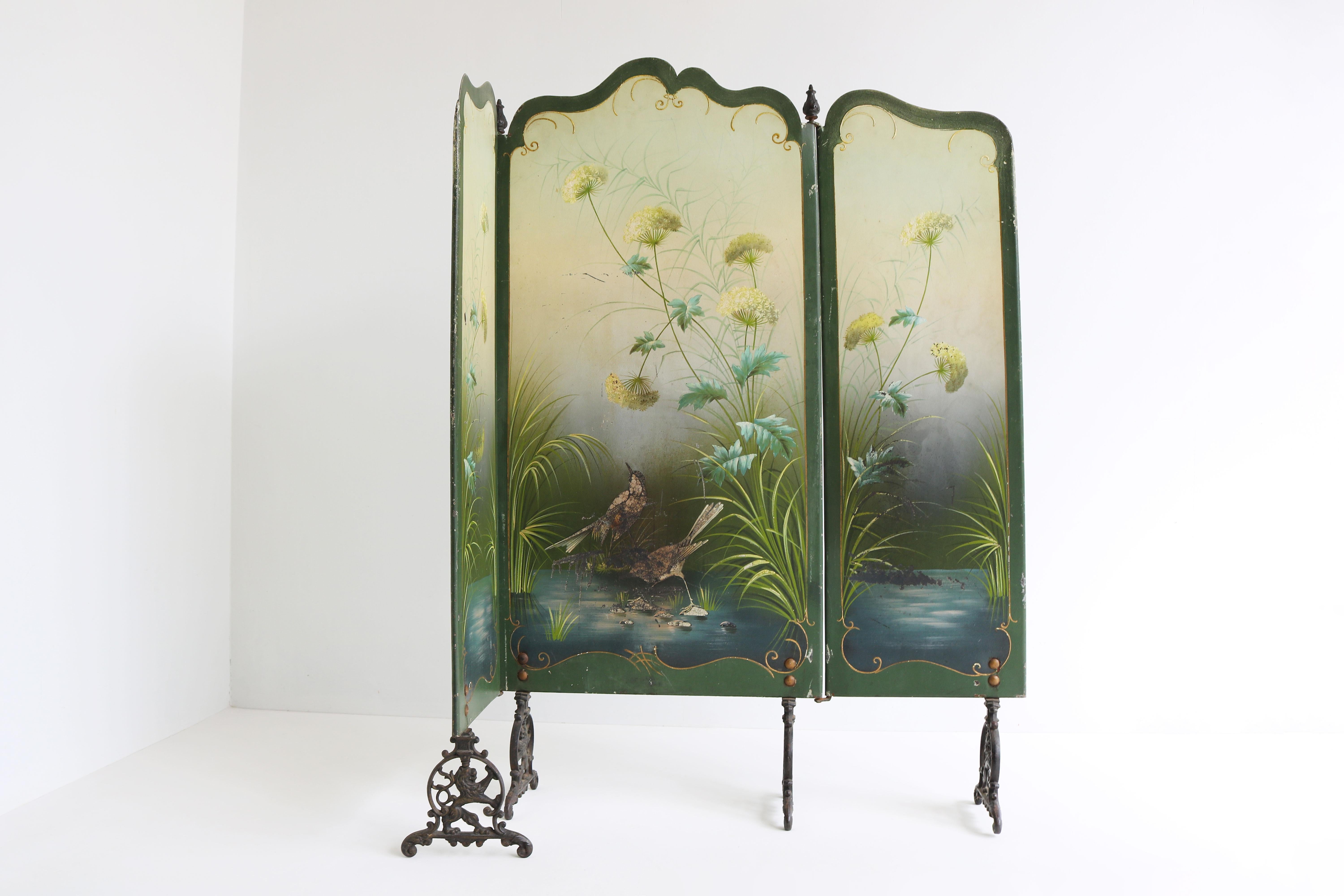 Antique French Art Nouveau Fire Screen 1900 fireplace hand painted jugendstil  For Sale 5