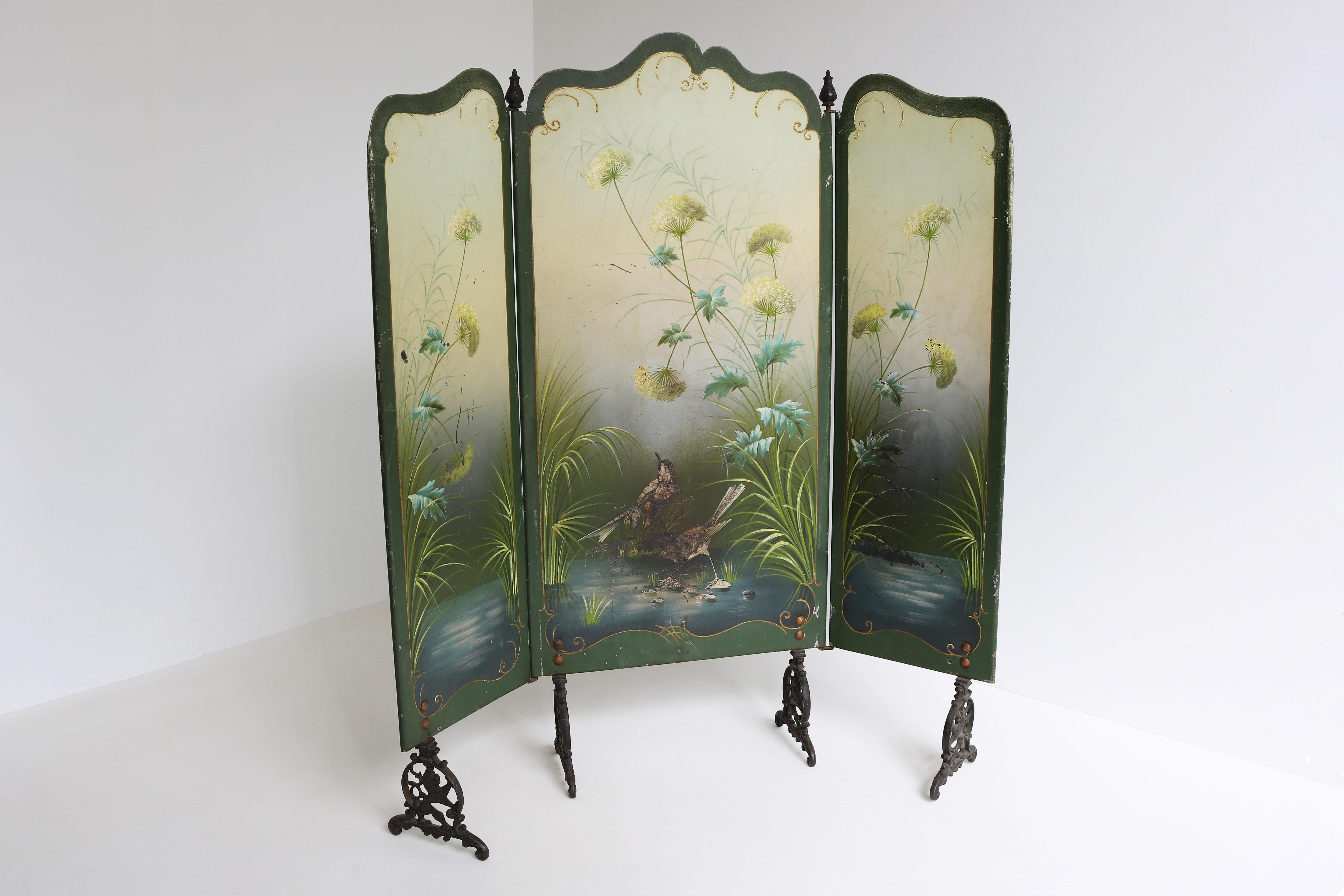 Antique French Art Nouveau Fire Screen 1900 fireplace hand painted jugendstil  For Sale 6