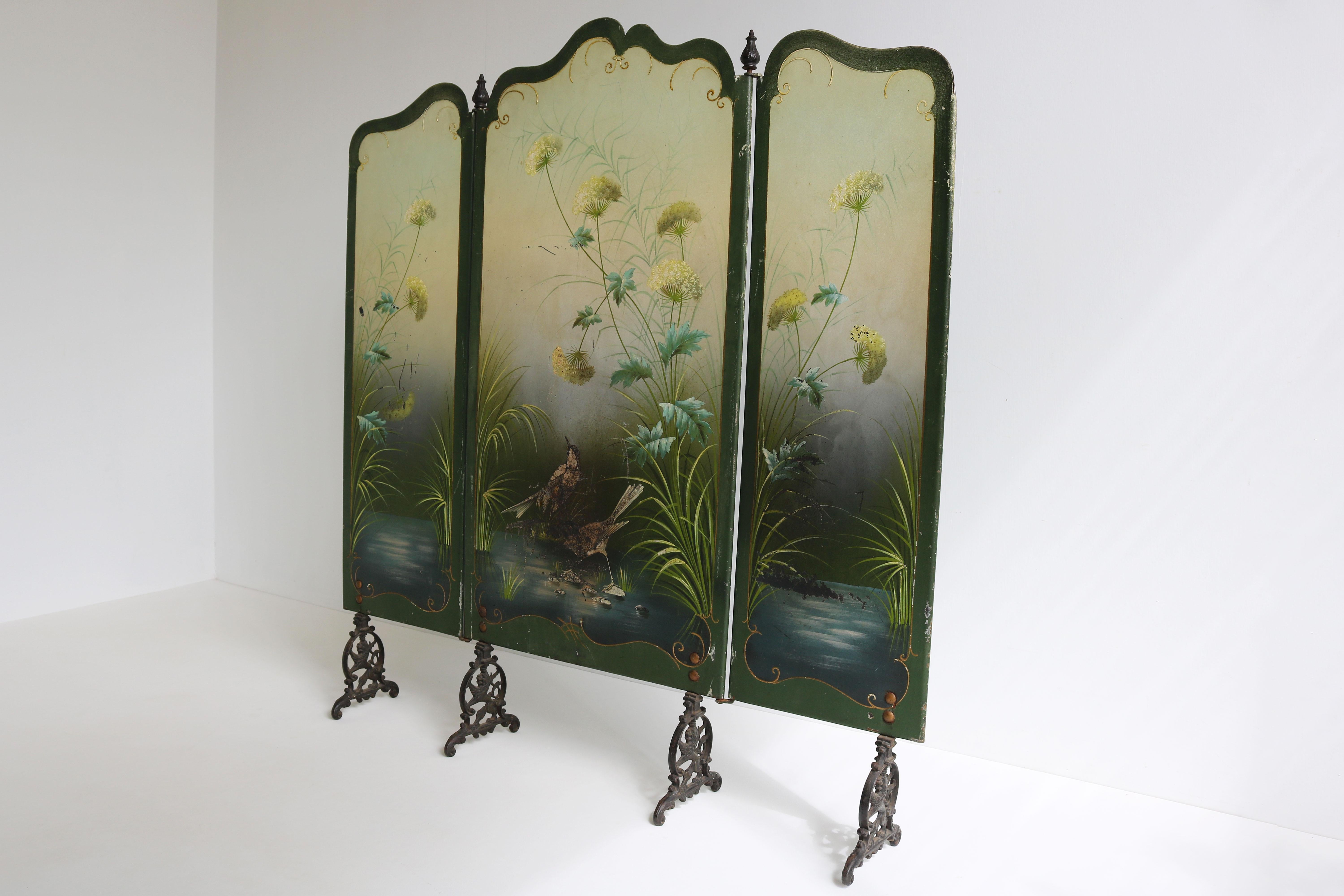Antique French Art Nouveau Fire Screen 1900 fireplace hand painted jugendstil  For Sale 7