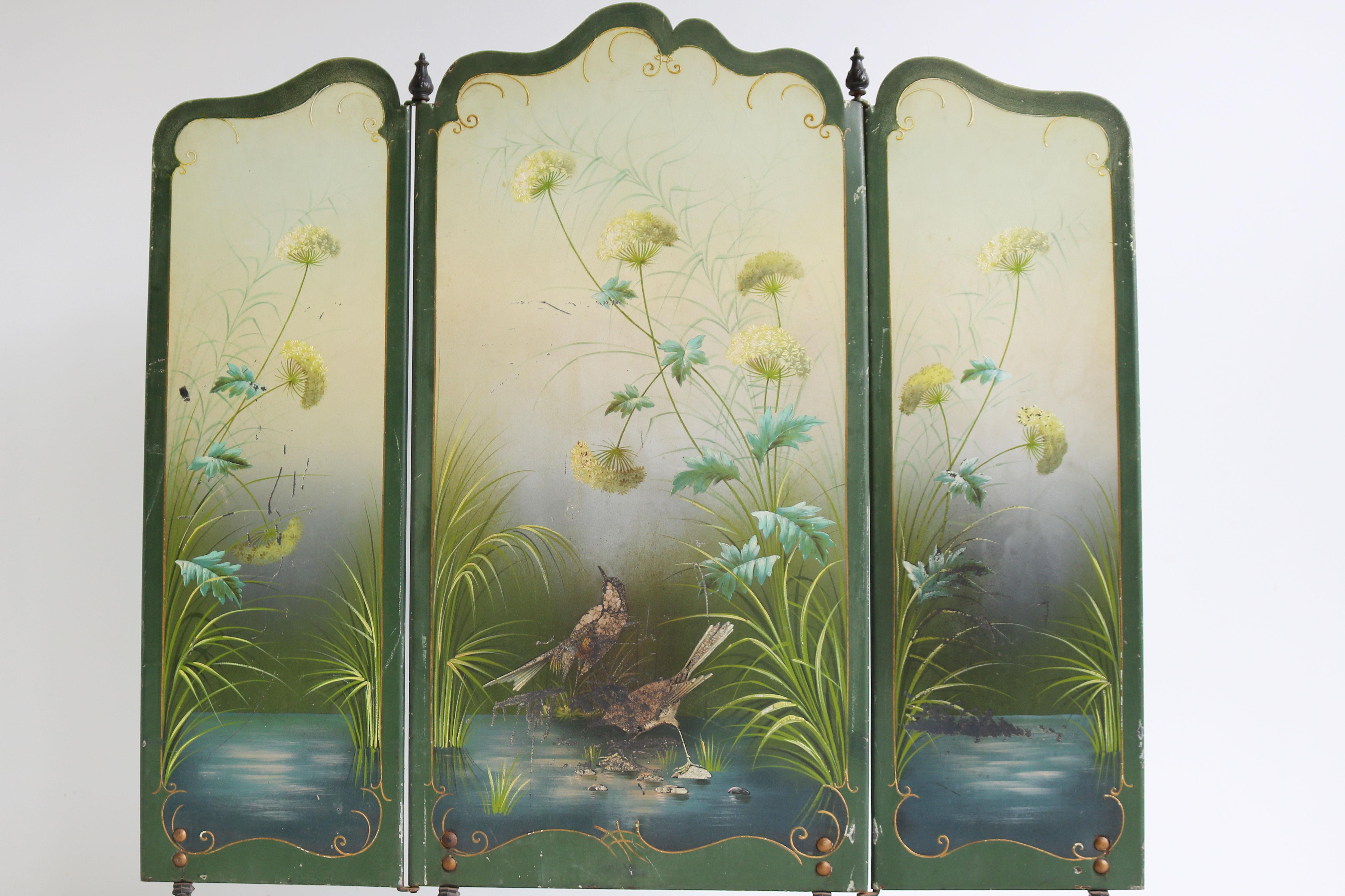 Hand-Crafted Antique French Art Nouveau Fire Screen 1900 fireplace hand painted jugendstil  For Sale