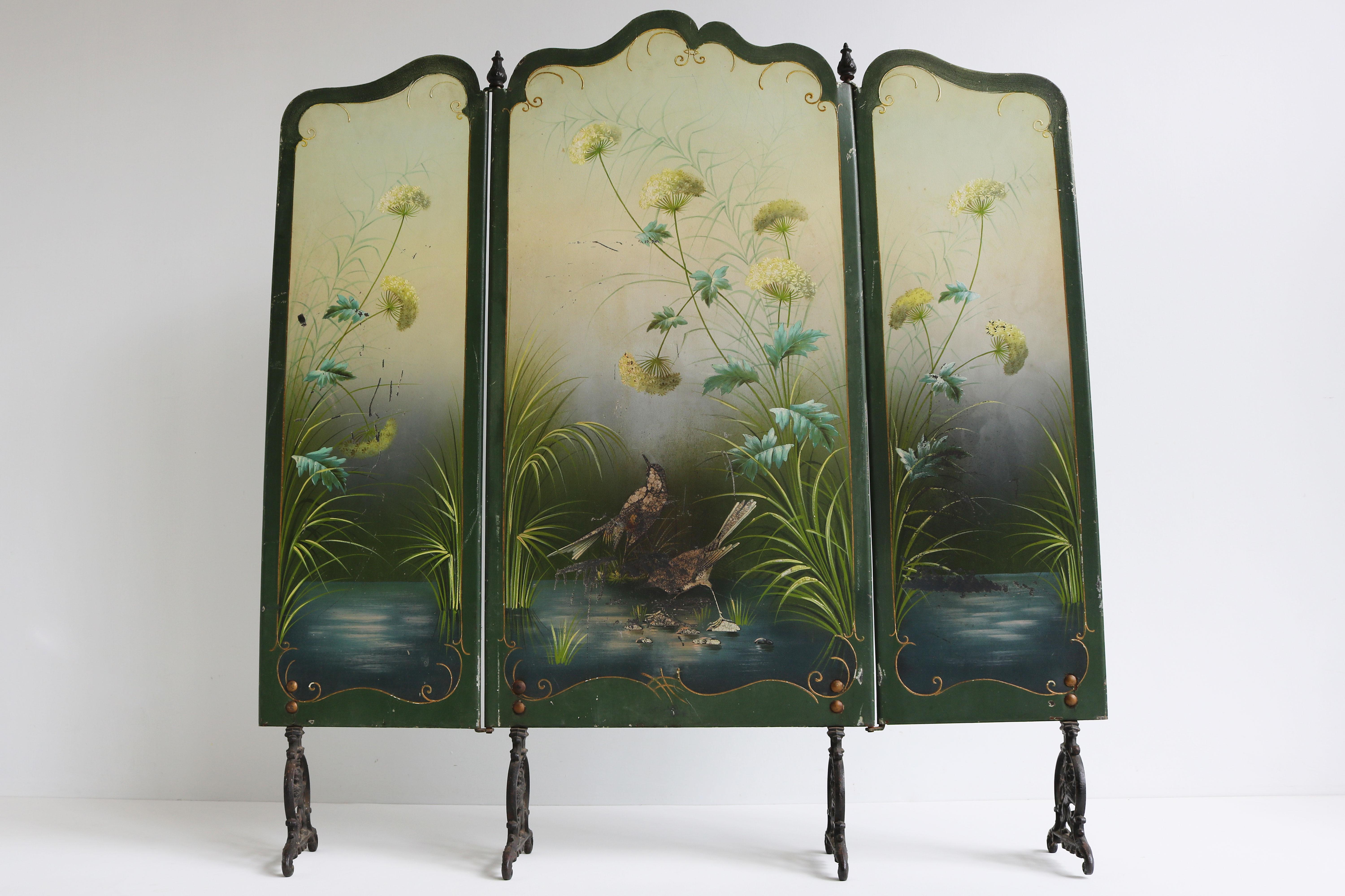 Antique French Art Nouveau Fire Screen 1900 fireplace hand painted jugendstil  For Sale 2