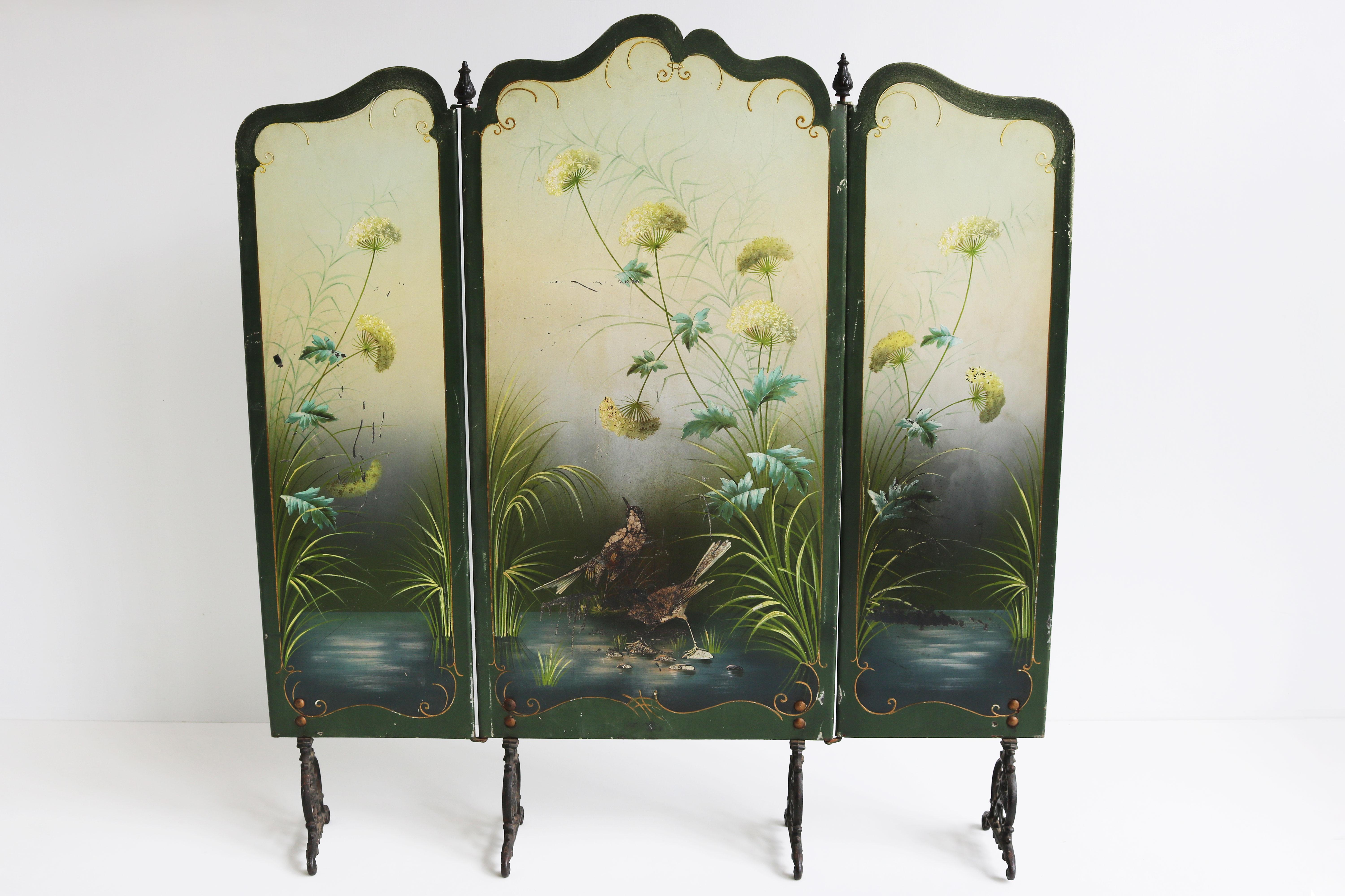 Antique French Art Nouveau Fire Screen 1900 fireplace hand painted jugendstil  For Sale 3