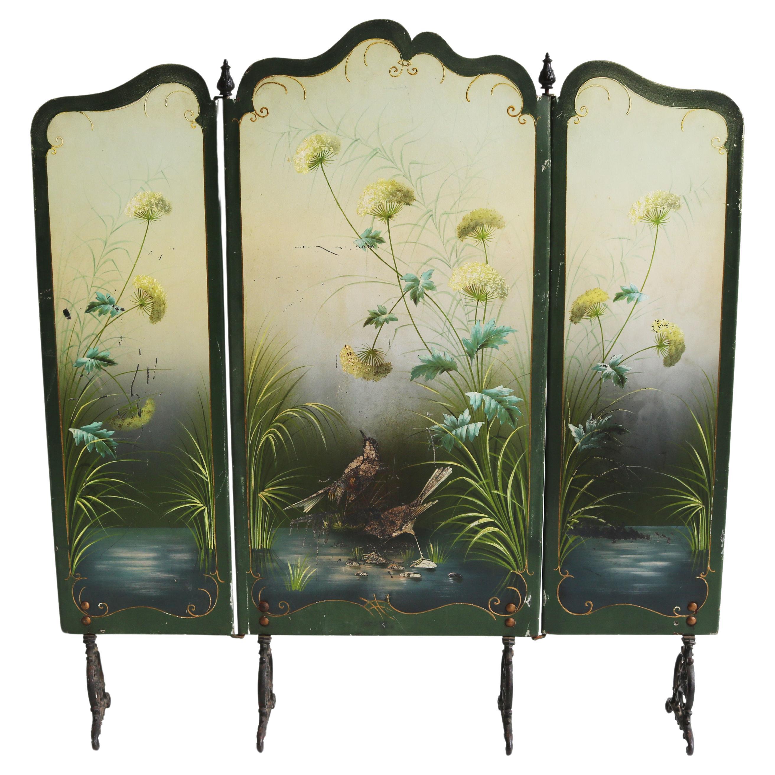Antique French Art Nouveau Fire Screen 1900 fireplace hand painted jugendstil  For Sale