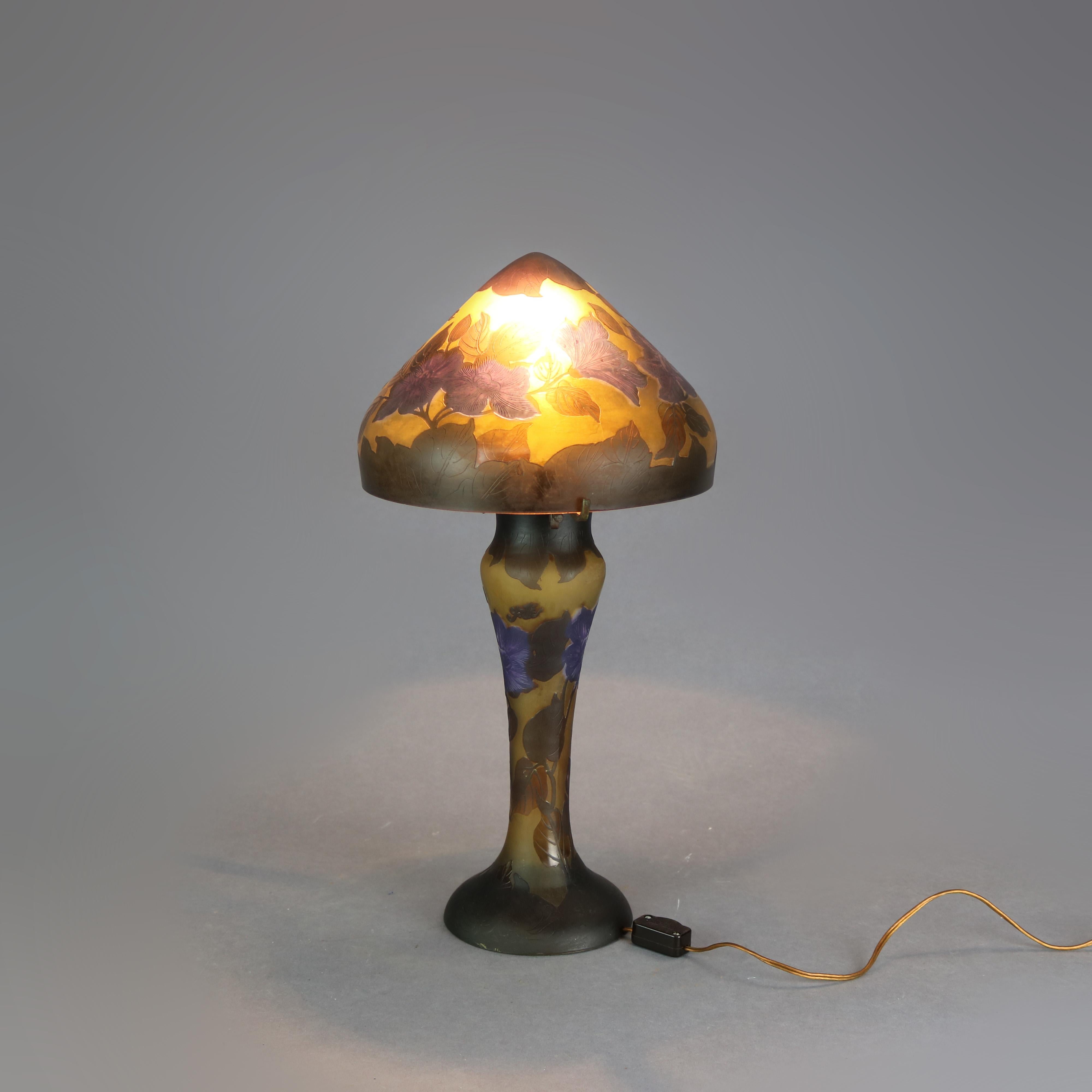 Antique French Art Nouveau Galle School Cameo Art Glass Table Lamp, 20th Century 9