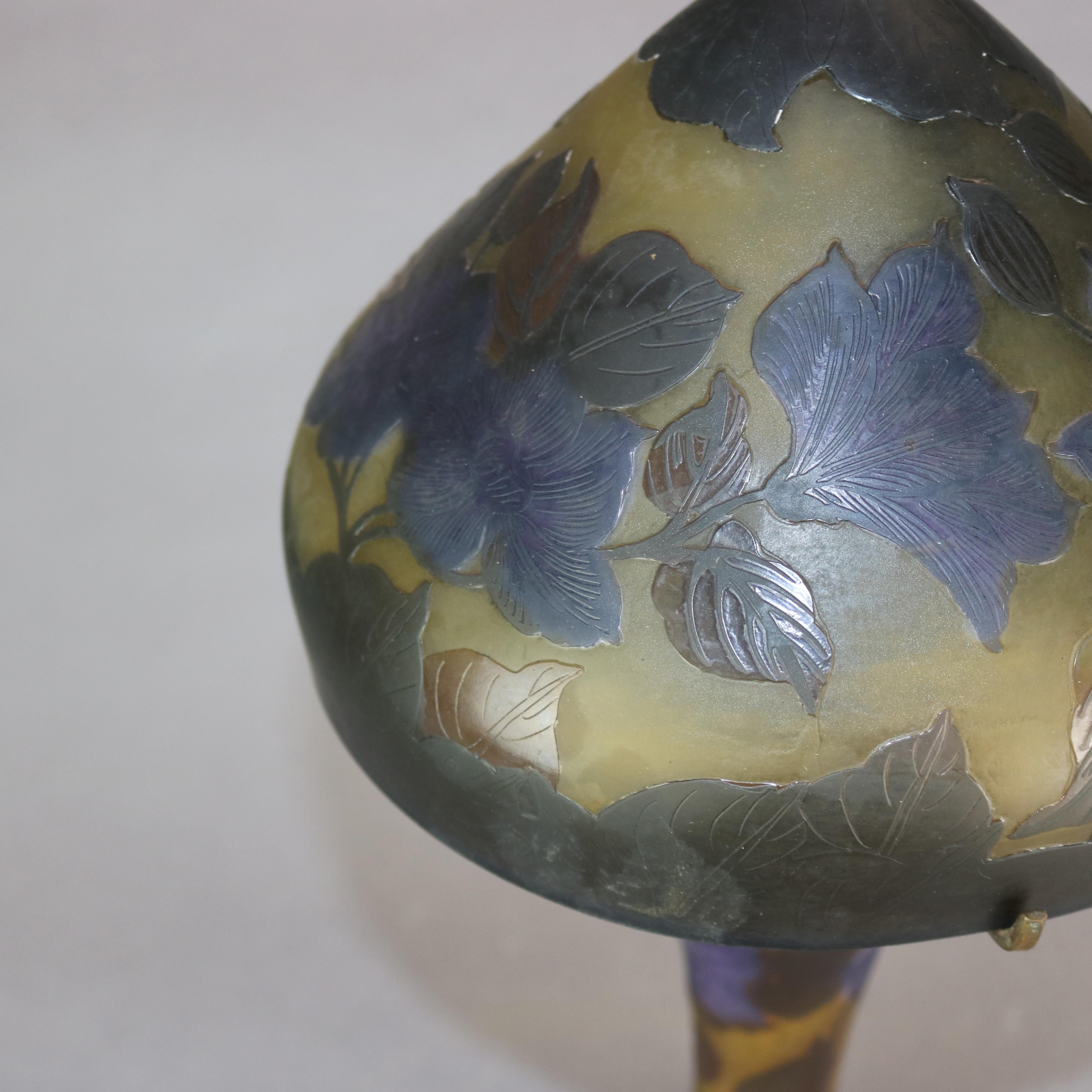 Cast Antique French Art Nouveau Galle School Cameo Art Glass Table Lamp, 20th Century