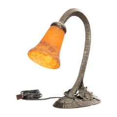 Antique French Art Nouveau Glass Iron Table Desk Lamp Muller Freres 1910