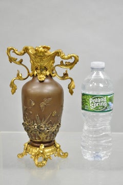 Antique French Art Nouveau Gold Gilt Patinated Bronze Small 9" Flower Vase