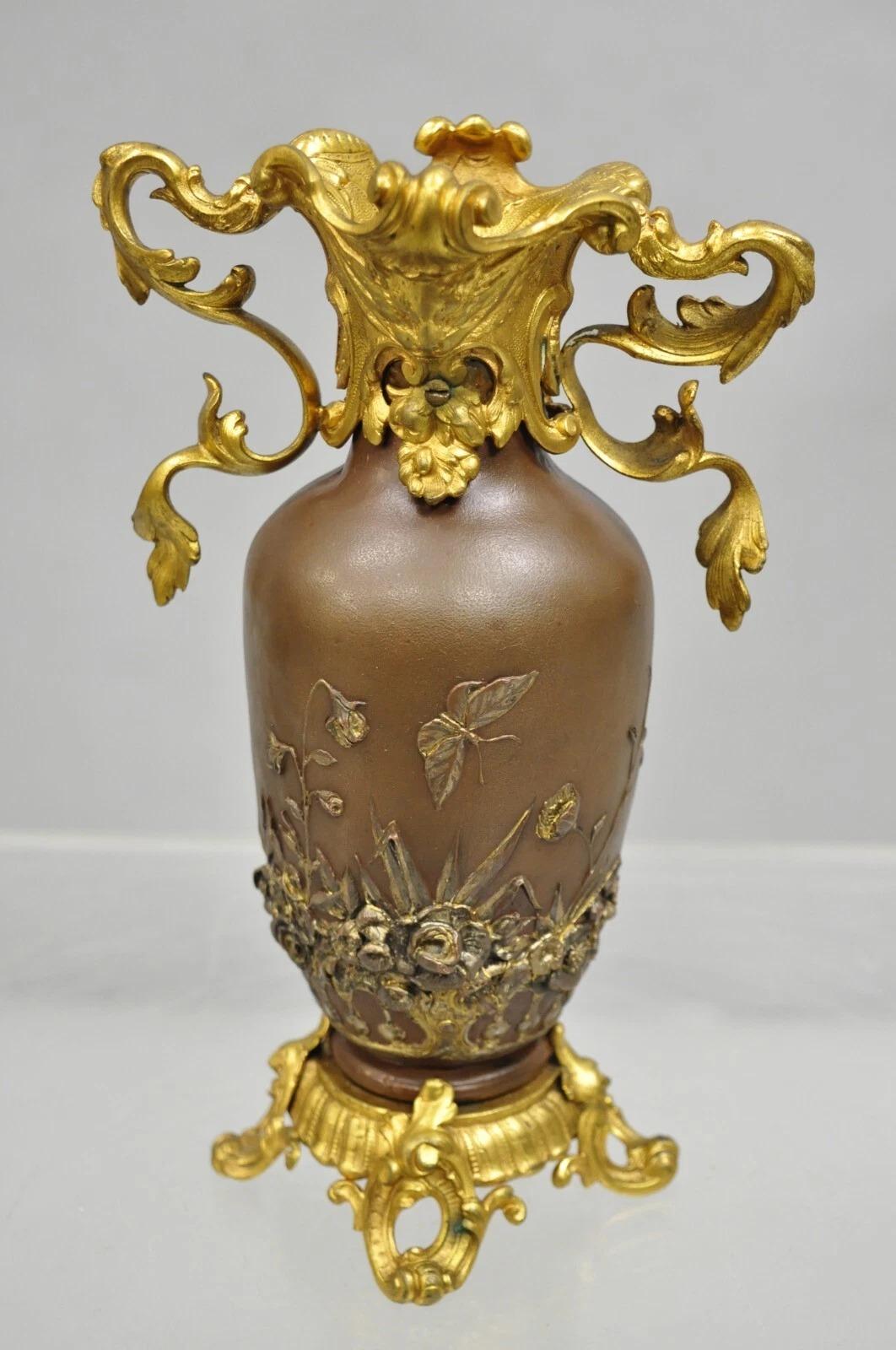 Antique French Art Nouveau Gold Gilt Patinated Bronze Small 9
