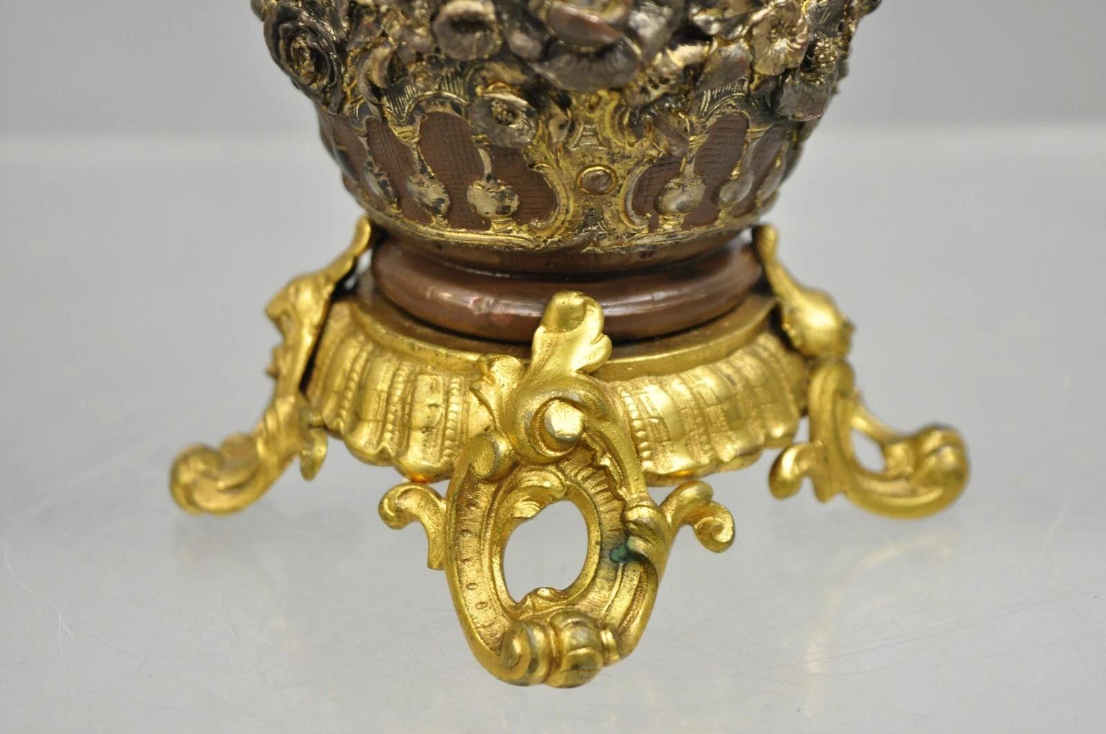 Antique French Art Nouveau Gold Gilt Patinated Bronze Small 9