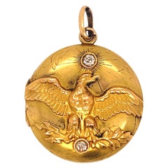 Antique French Art Nouveau Imperial Eagle 18K Gold Diamond Locket
