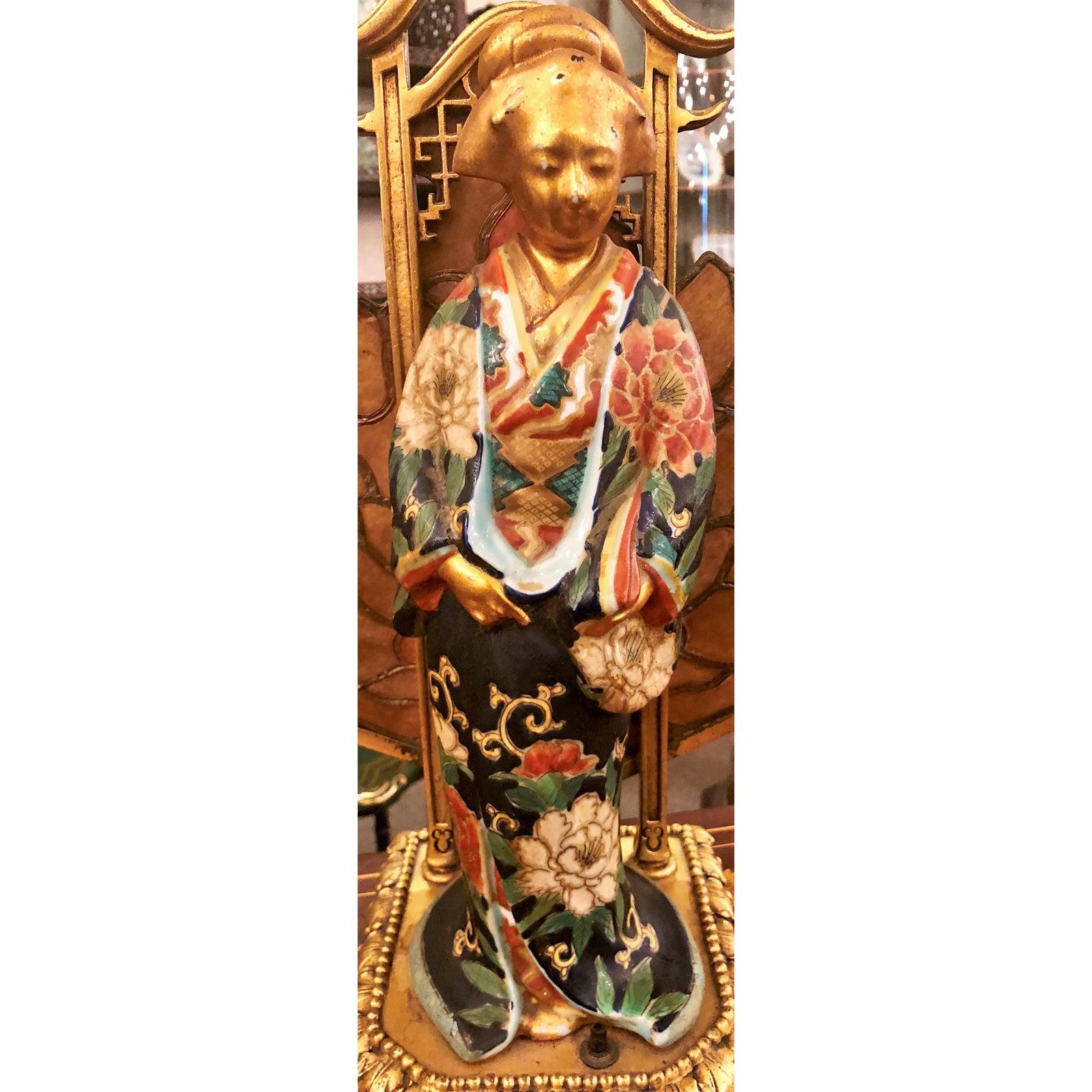 Kuan Yen figure with stained glass. This is a wonderful lamp!.