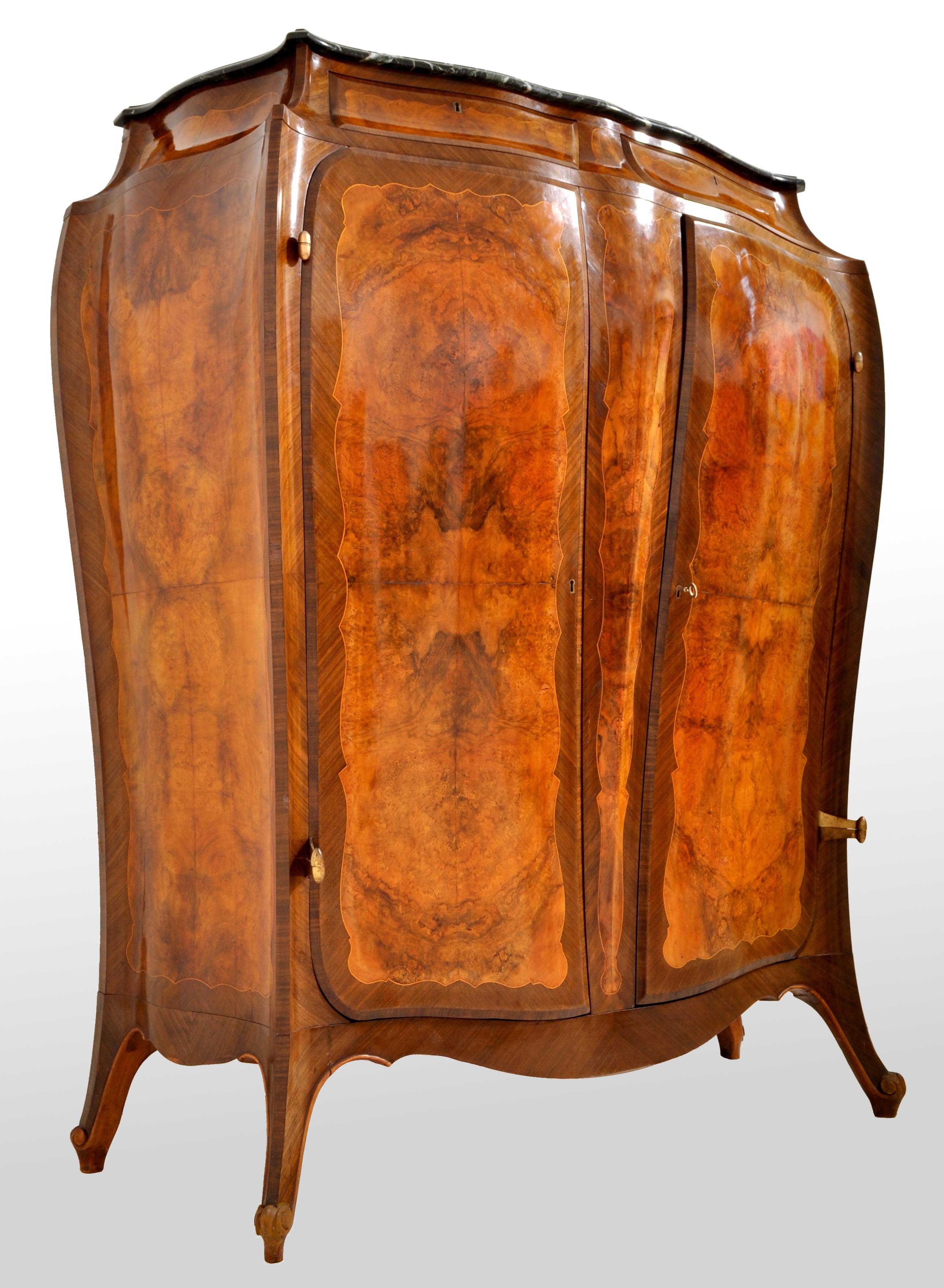 Antique French Art Nouveau Inlaid Walnut Tall Marble Top Cabinet, 1900 5