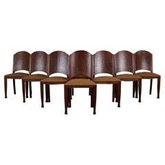 Antique French Art Nouveau Mahogany Dining Chairs W/ Beige Velvet - Set of 8