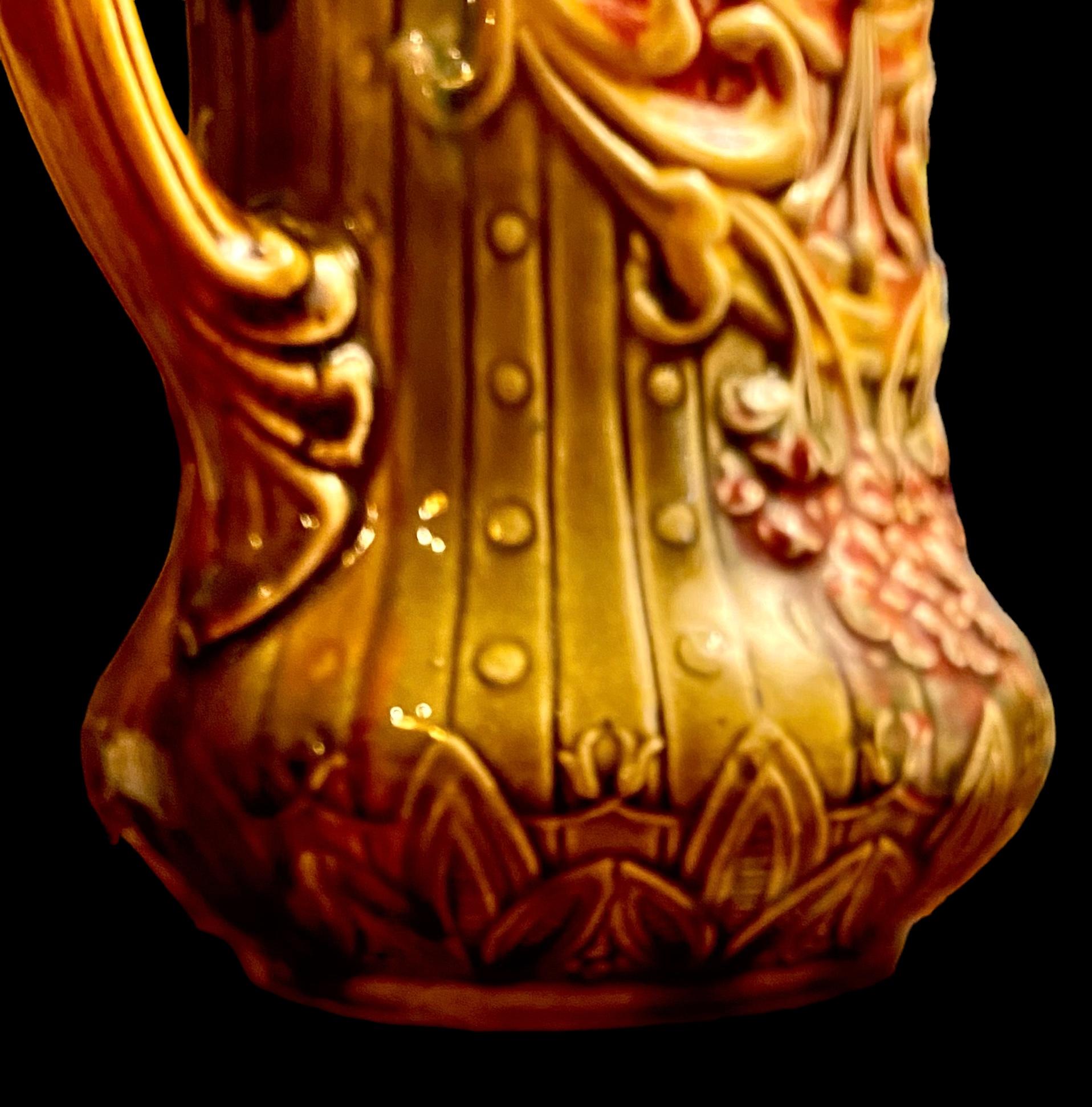 Antique French Art Nouveau Majolica Dragonfly Pitcher by Frie Onnaing For Sale 5