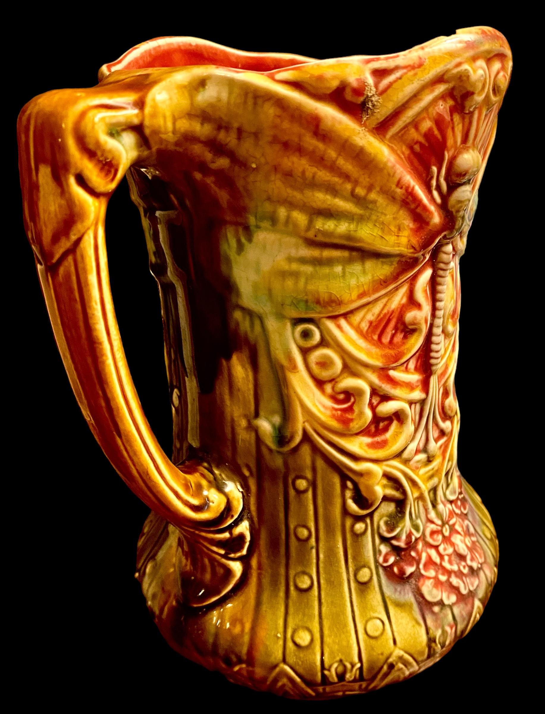 Antique French Art Nouveau Majolica Dragonfly Pitcher by Frie Onnaing For Sale 6