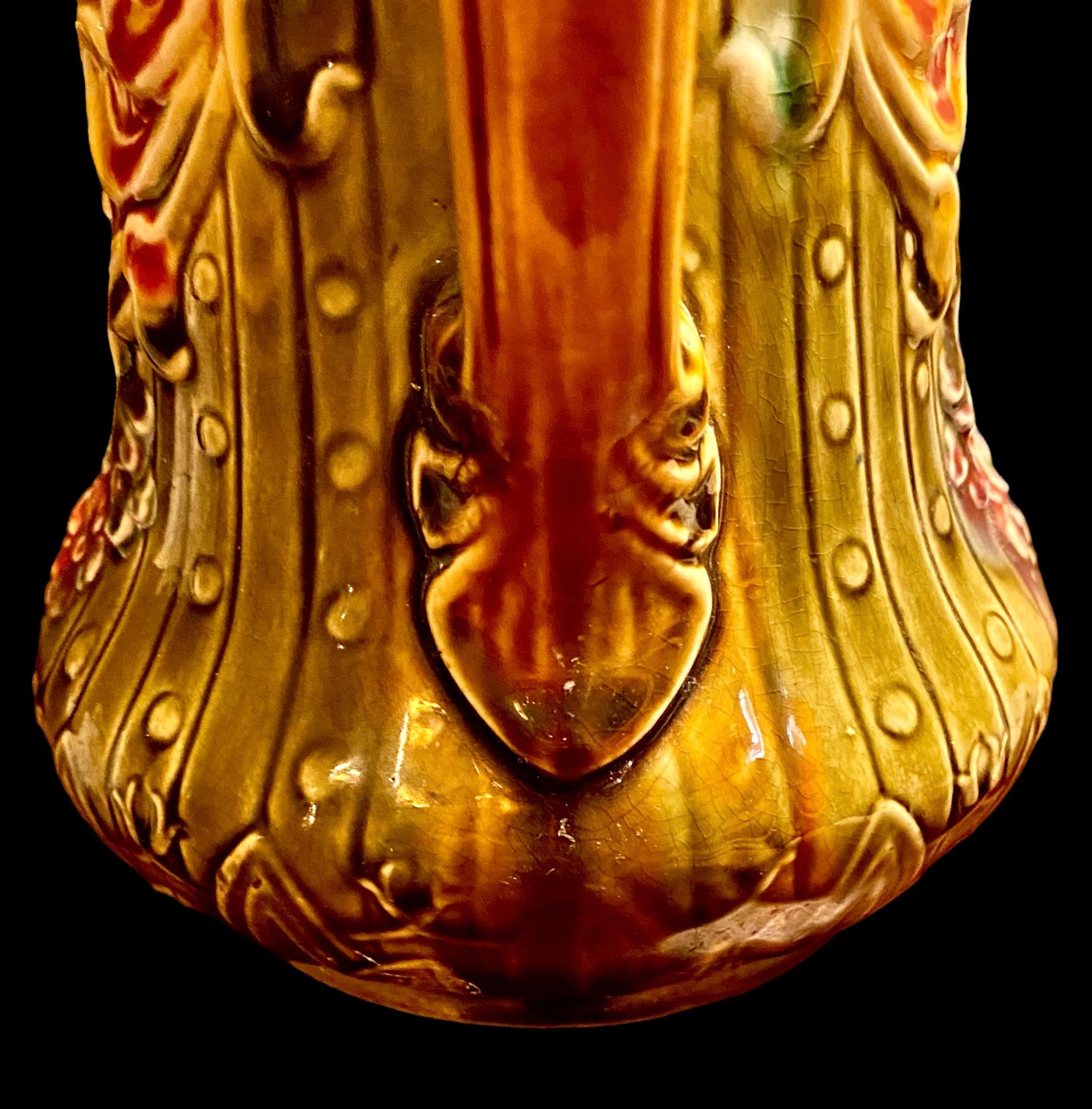 Antique French Art Nouveau Majolica Dragonfly Pitcher by Frie Onnaing For Sale 8