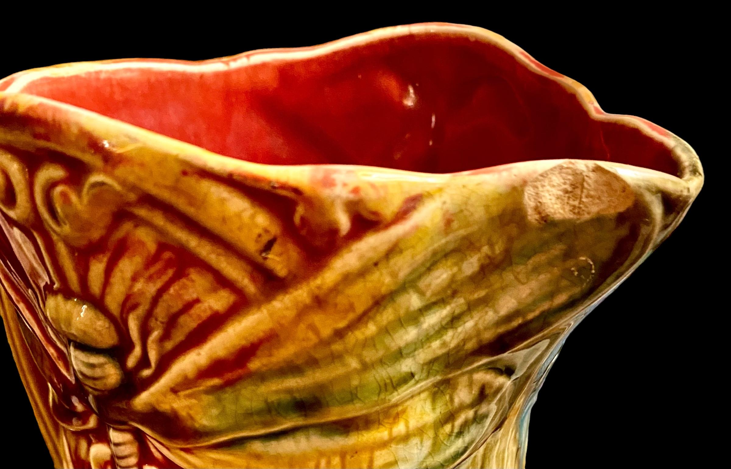 Antique French Art Nouveau Majolica Dragonfly Pitcher by Frie Onnaing For Sale 1