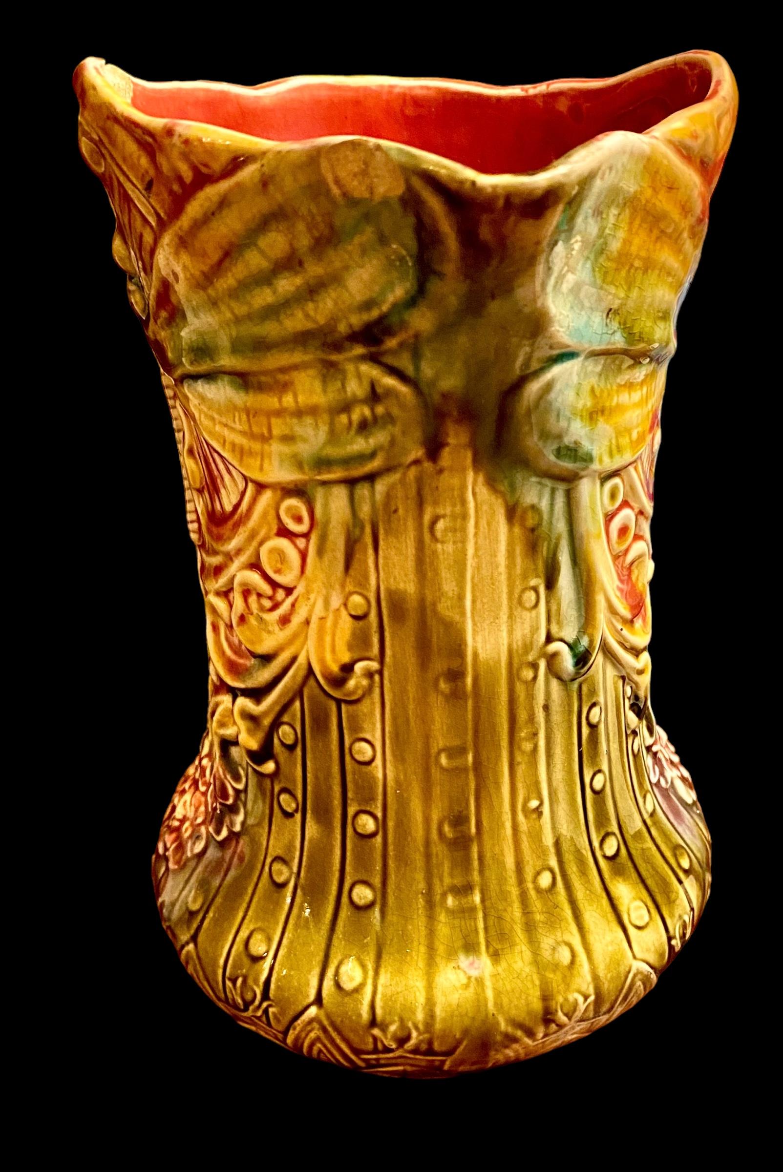 Antique French Art Nouveau Majolica Dragonfly Pitcher by Frie Onnaing For Sale 2