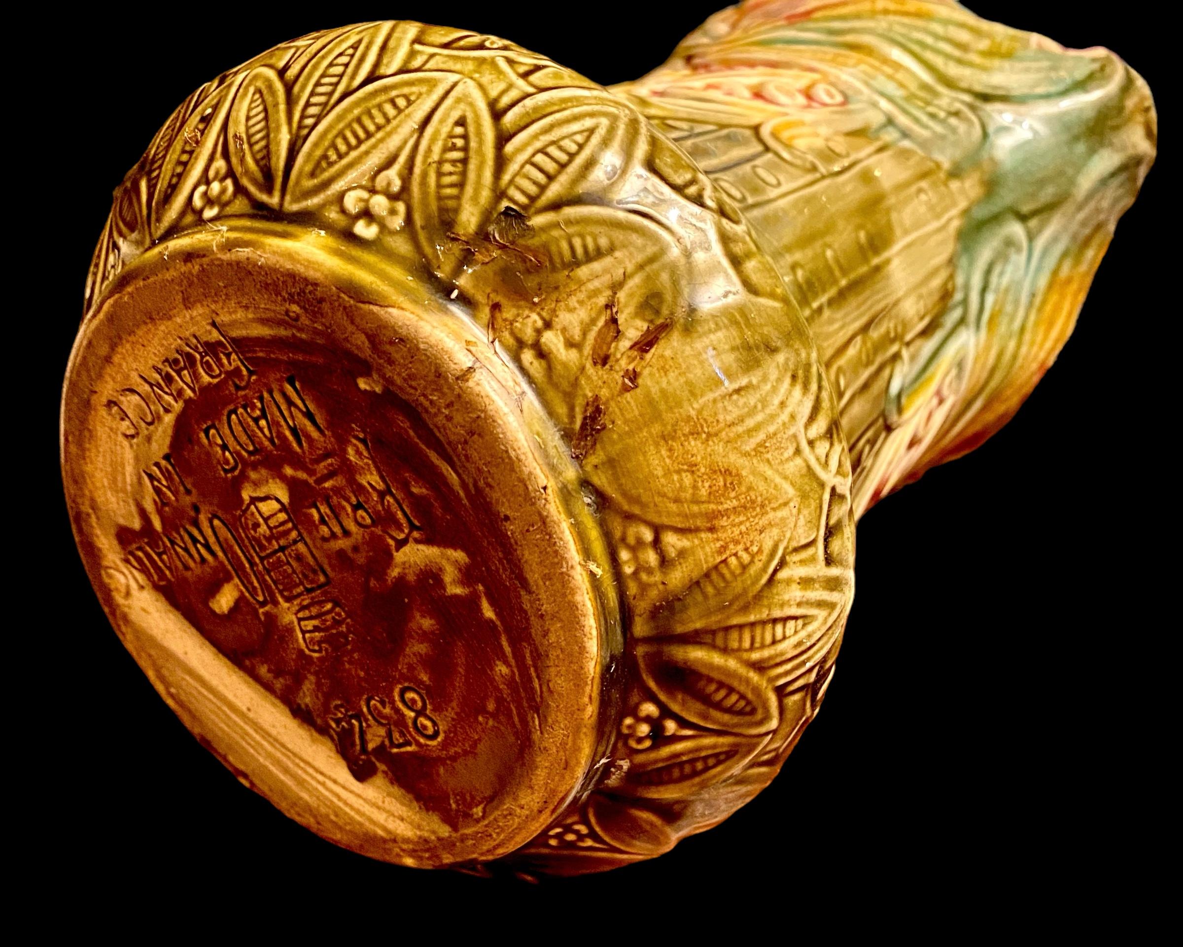 Antique French Art Nouveau Majolica Dragonfly Pitcher by Frie Onnaing For Sale 3