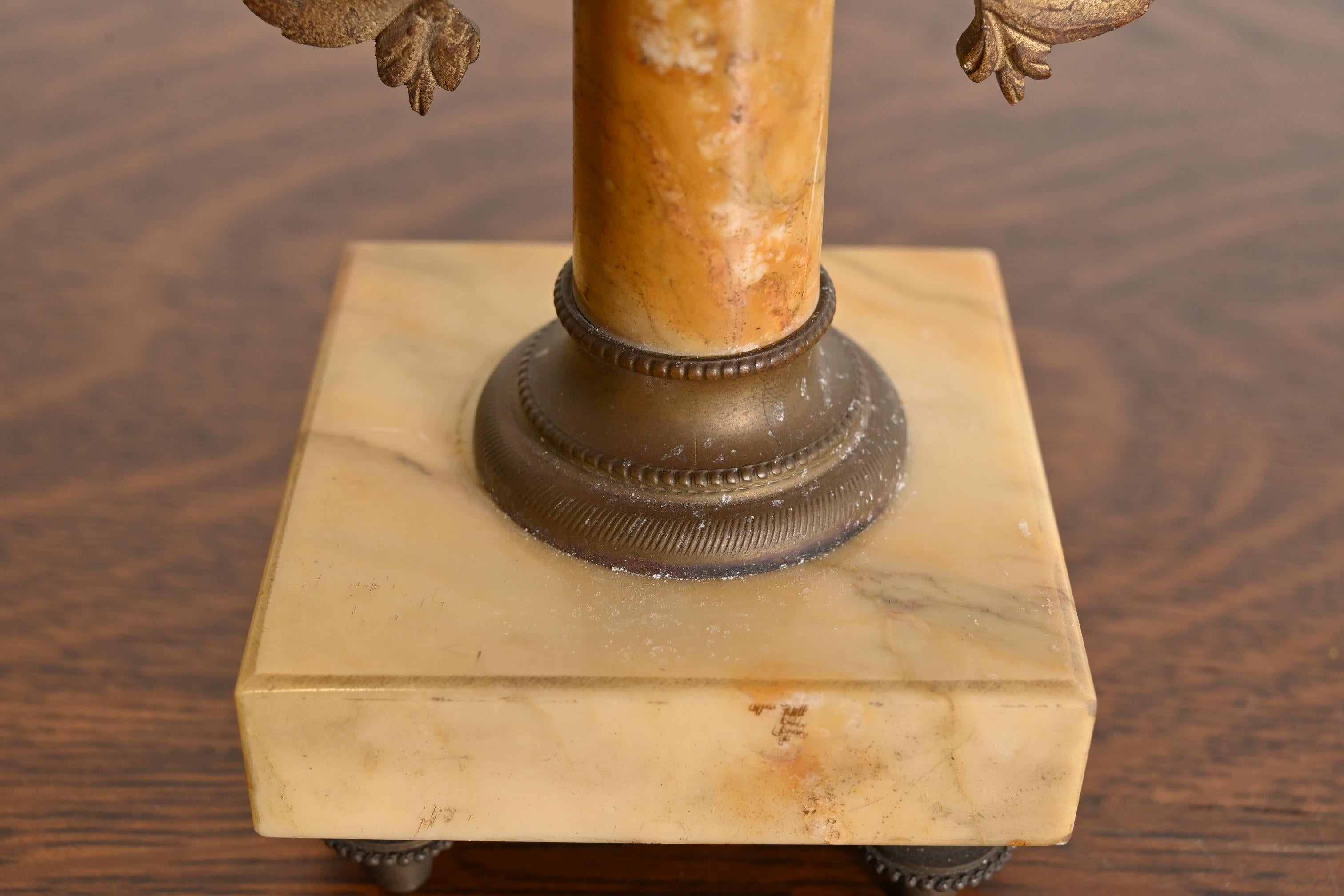 Antique French Art Nouveau Marble and Brass Two-Arm Candelabras, Pair en vente 2