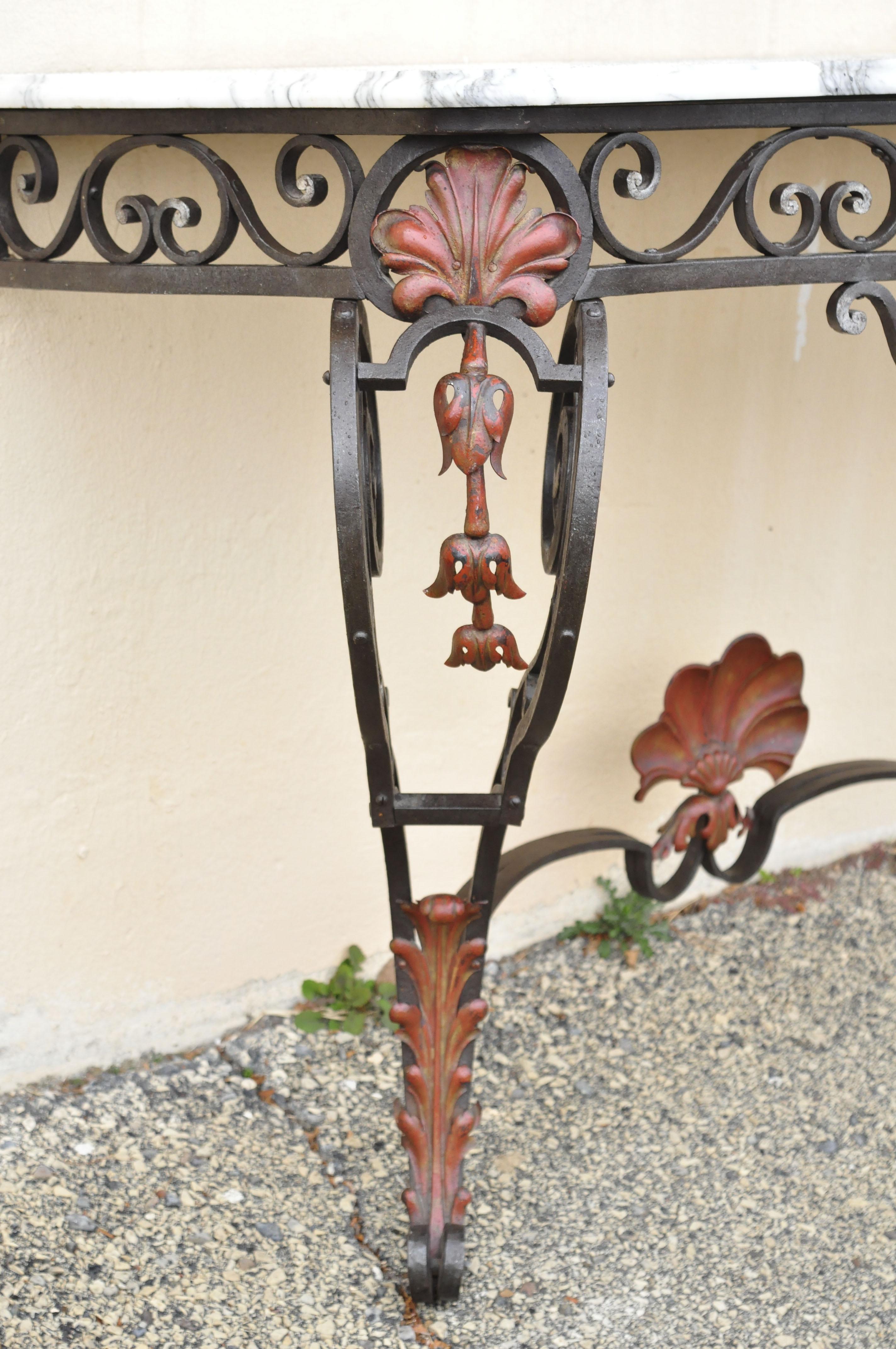 Antique French Art Nouveau Marble Top Wrought Iron Wall Mount Console Hall Table For Sale 5