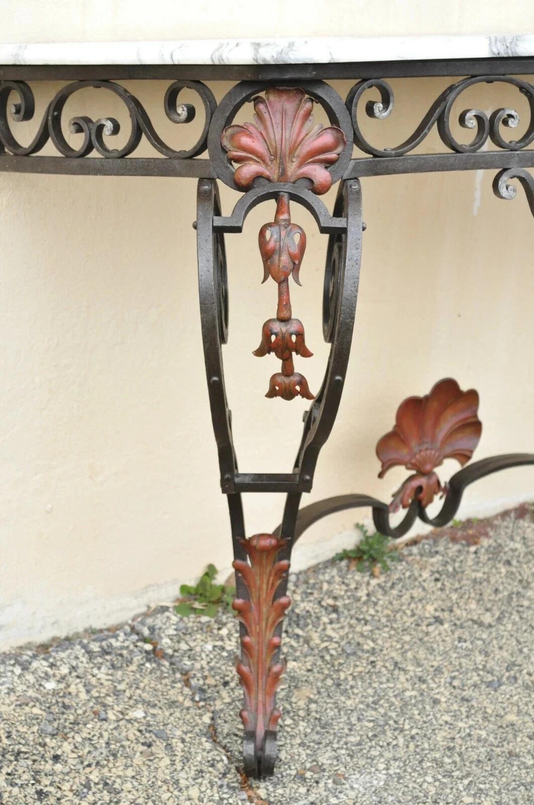 Antique French Art Nouveau Marble Top Wrought Iron Wall Mount Console Hall Table For Sale 6