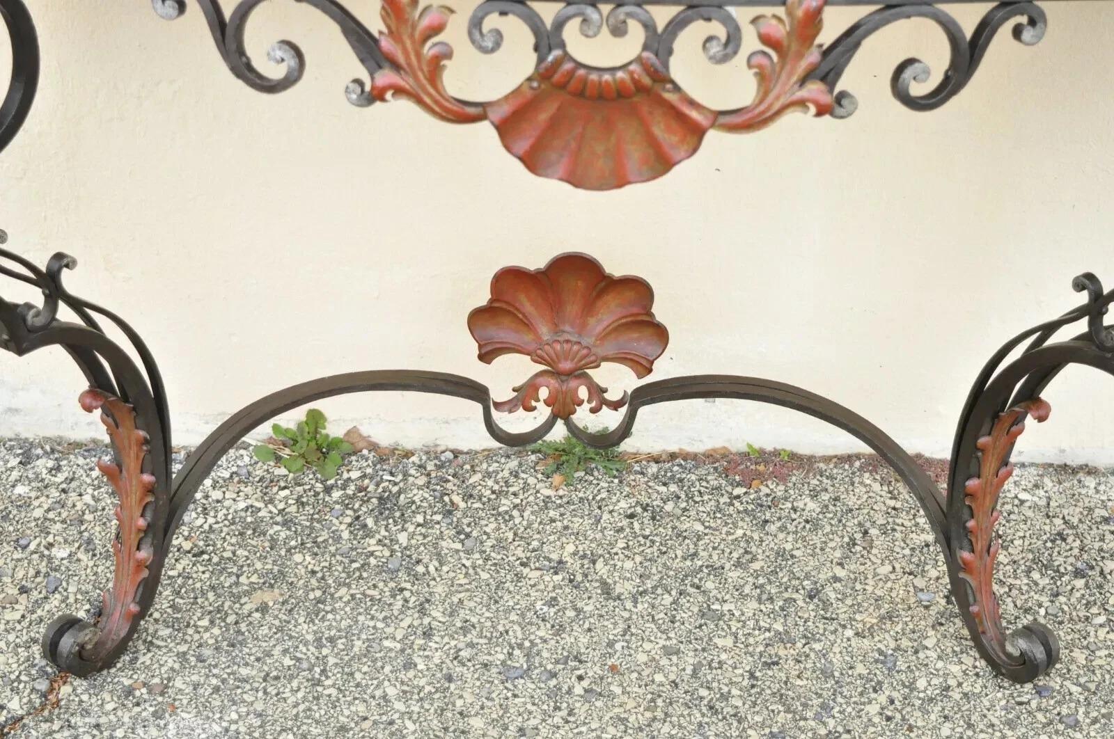 20th Century Antique French Art Nouveau Marble Top Wrought Iron Wall Mount Console Hall Table For Sale