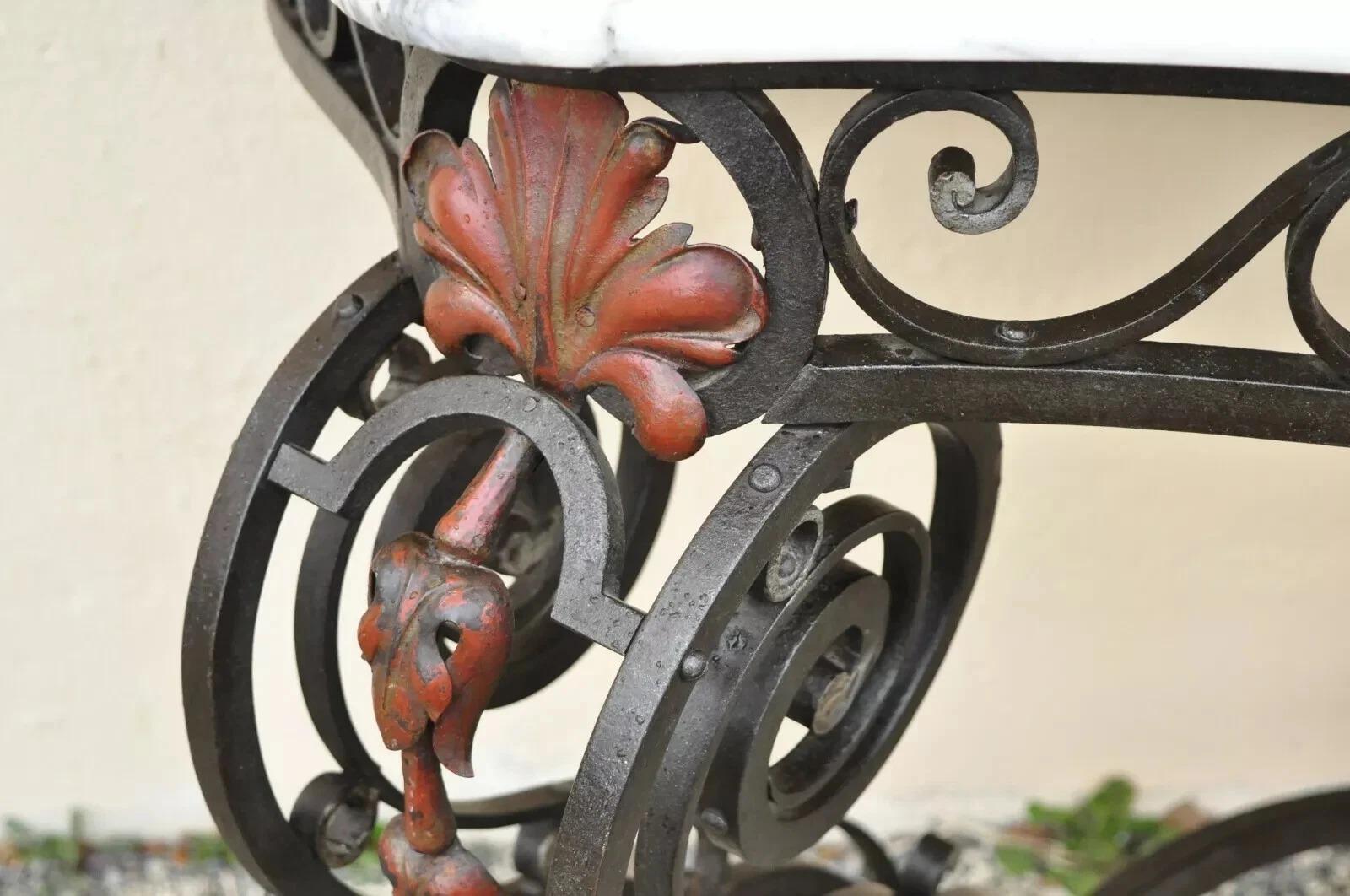 Antique French Art Nouveau Marble Top Wrought Iron Wall Mount Console Hall Table For Sale 4