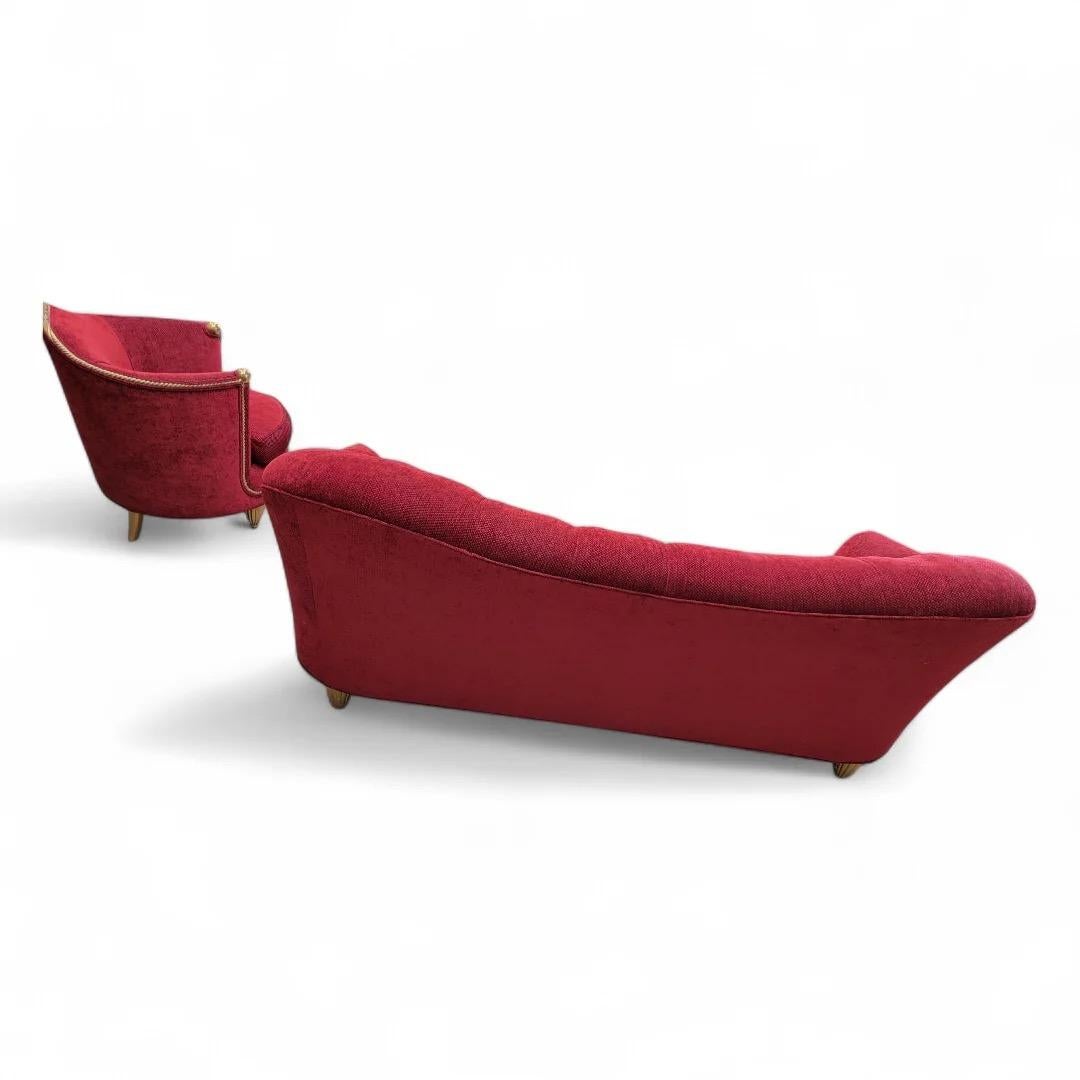 Antique French Art Nouveau Maurice Dufrene Barrel Back Chair And Boudoir Sofa For Sale 8