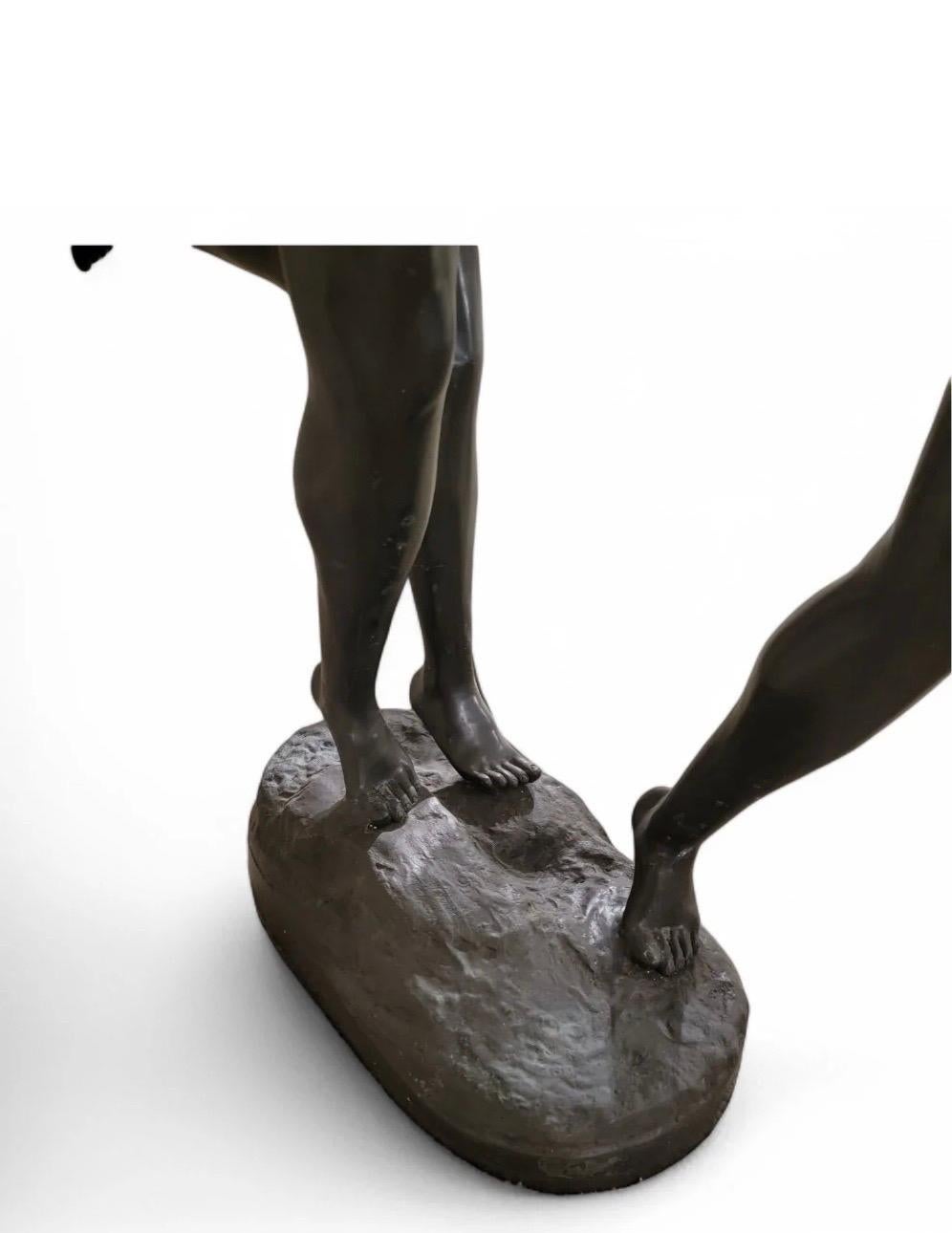 Antique French Art Nouveau Monumental Au But'  Cast Patinated Bronze Sculpture by Alfred Boucher

Elevate your space with this stunning Antique Bronze Sculpture by Alfred Boucher, a remarkable representation of athleticism and determination. Titled