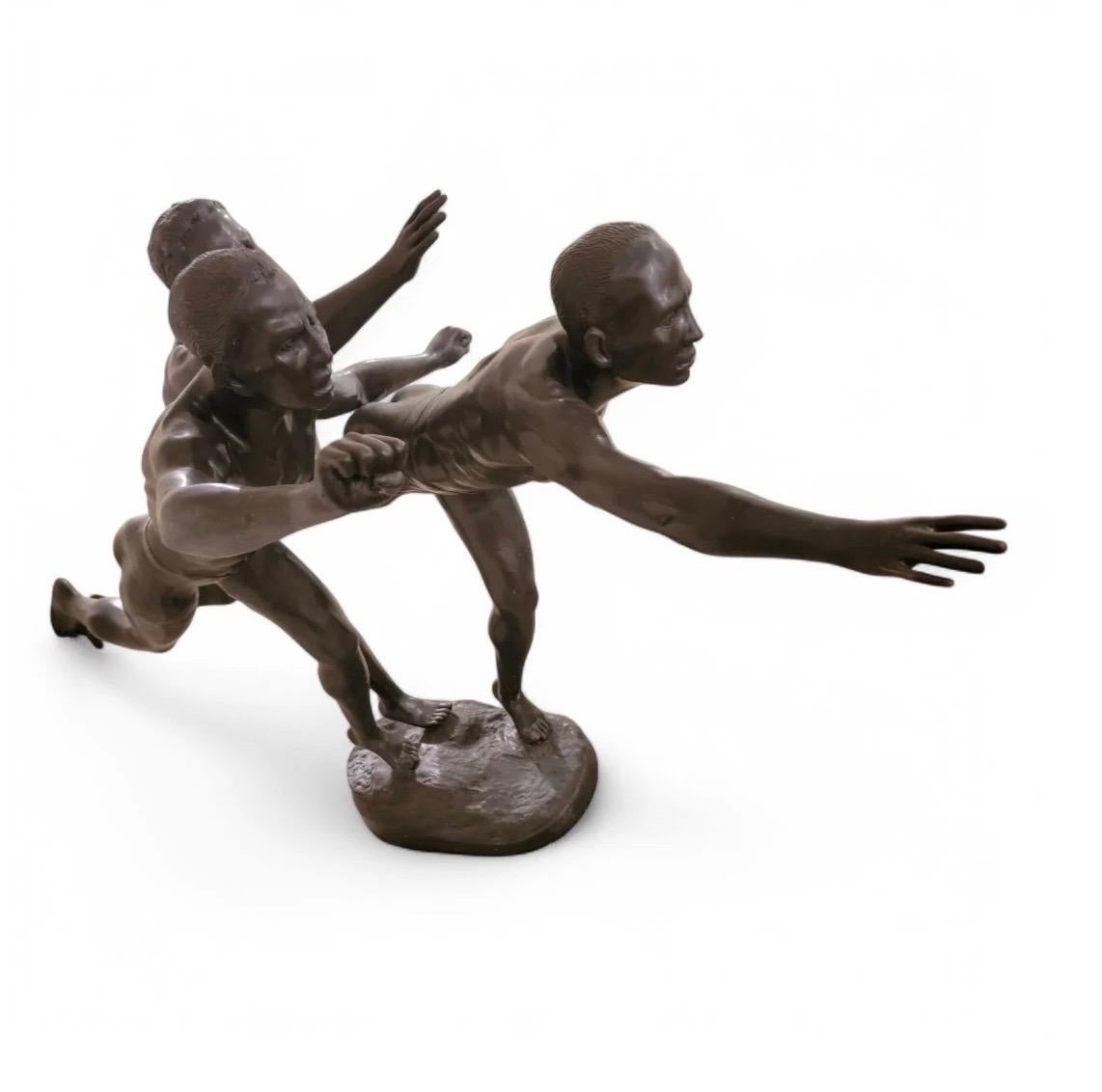 19th Century Antique French Art Nouveau Monumental Au But' Cast Patinated Bronze Sculpture b For Sale