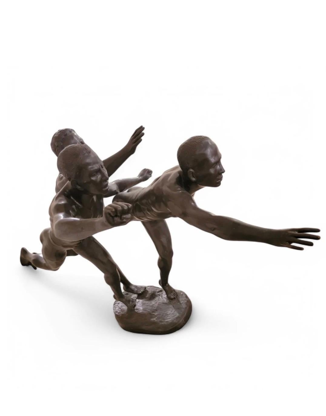 Antique French Art Nouveau Monumental Au But' Cast Patinated Bronze Sculpture b For Sale 2