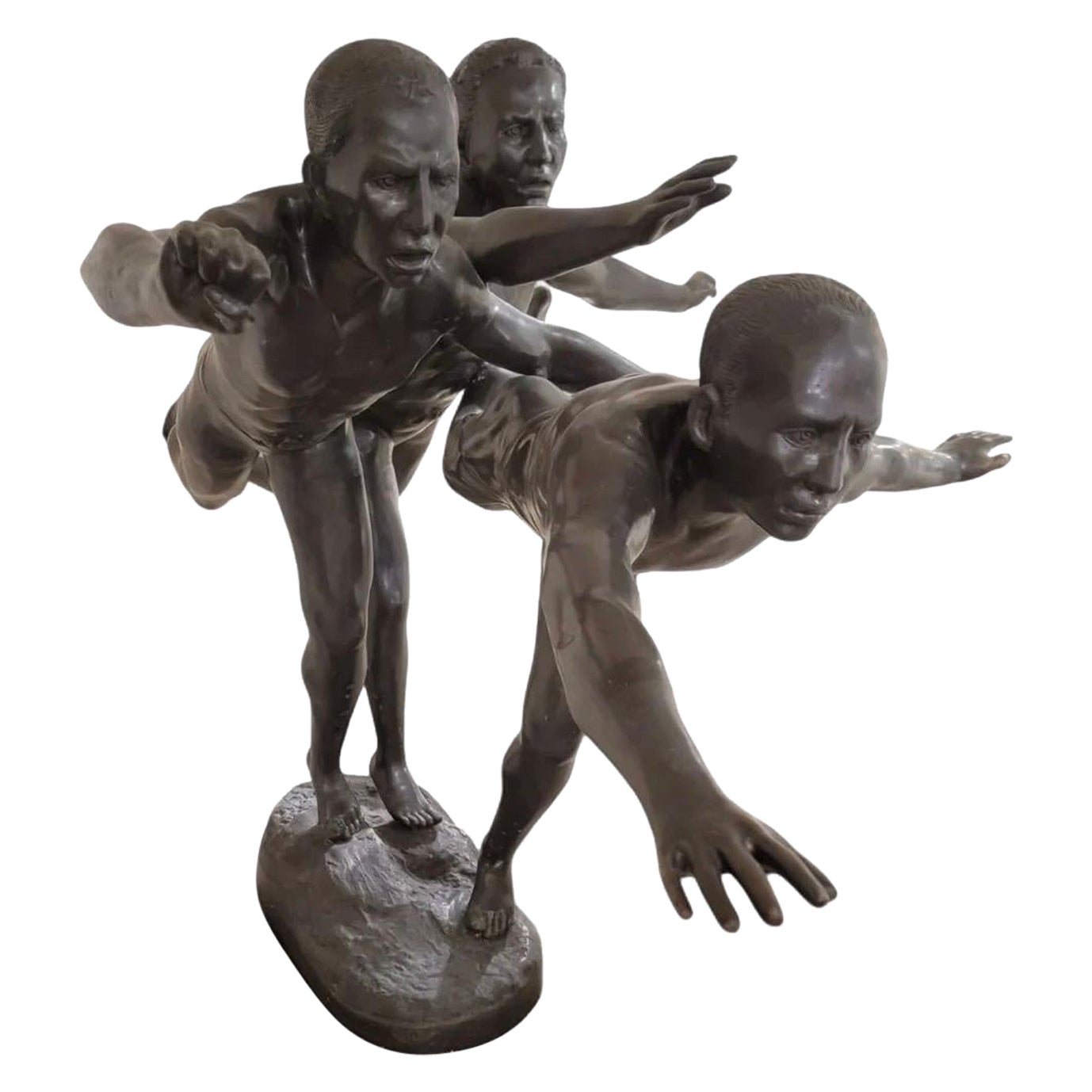 Antique French Art Nouveau Monumental Au But' Cast Patinated Bronze Sculpture b For Sale