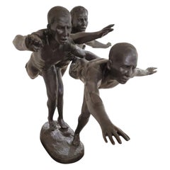 Antique French Art Nouveau Monumental Au But' Cast Patinated Bronze Sculpture b Antique French Art Nouveau Monumental Au But' Cast Patinated Bronze Sculpture b