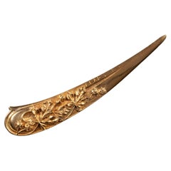 Antique French Art Nouveau Nature Chestnut Leaves Gilt Bronze Gold Letter Opener