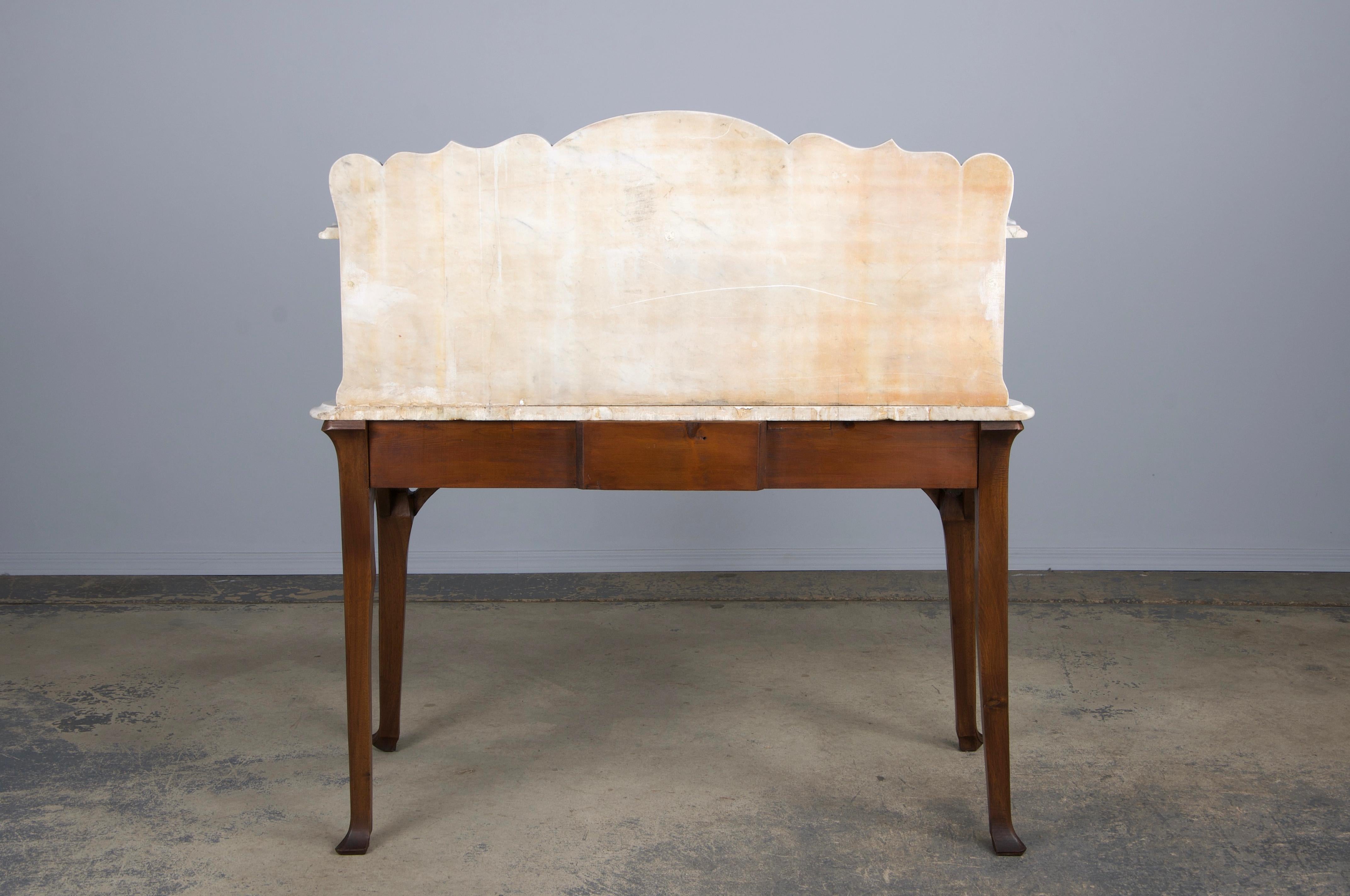Antique French Art Nouveau Oak Wash Table Vanity W/ Carrara Marble Top 13