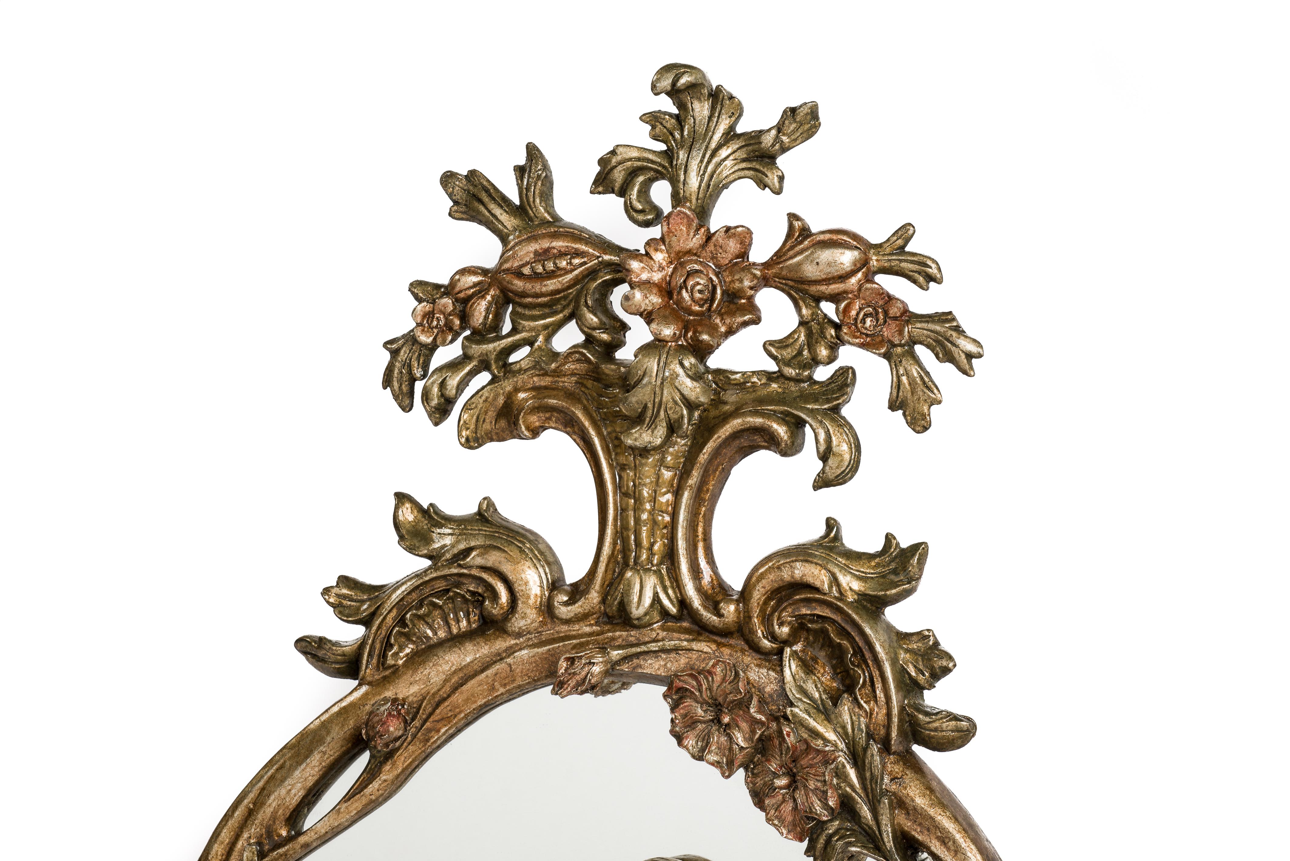 Antique French Art Nouveau or Jugendstil Silver Leaf Gilt and Patinated Mirror In Good Condition In Casteren, NL