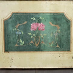 Antique French Art Nouveau Painted Iron and Brass Twin Headboard
